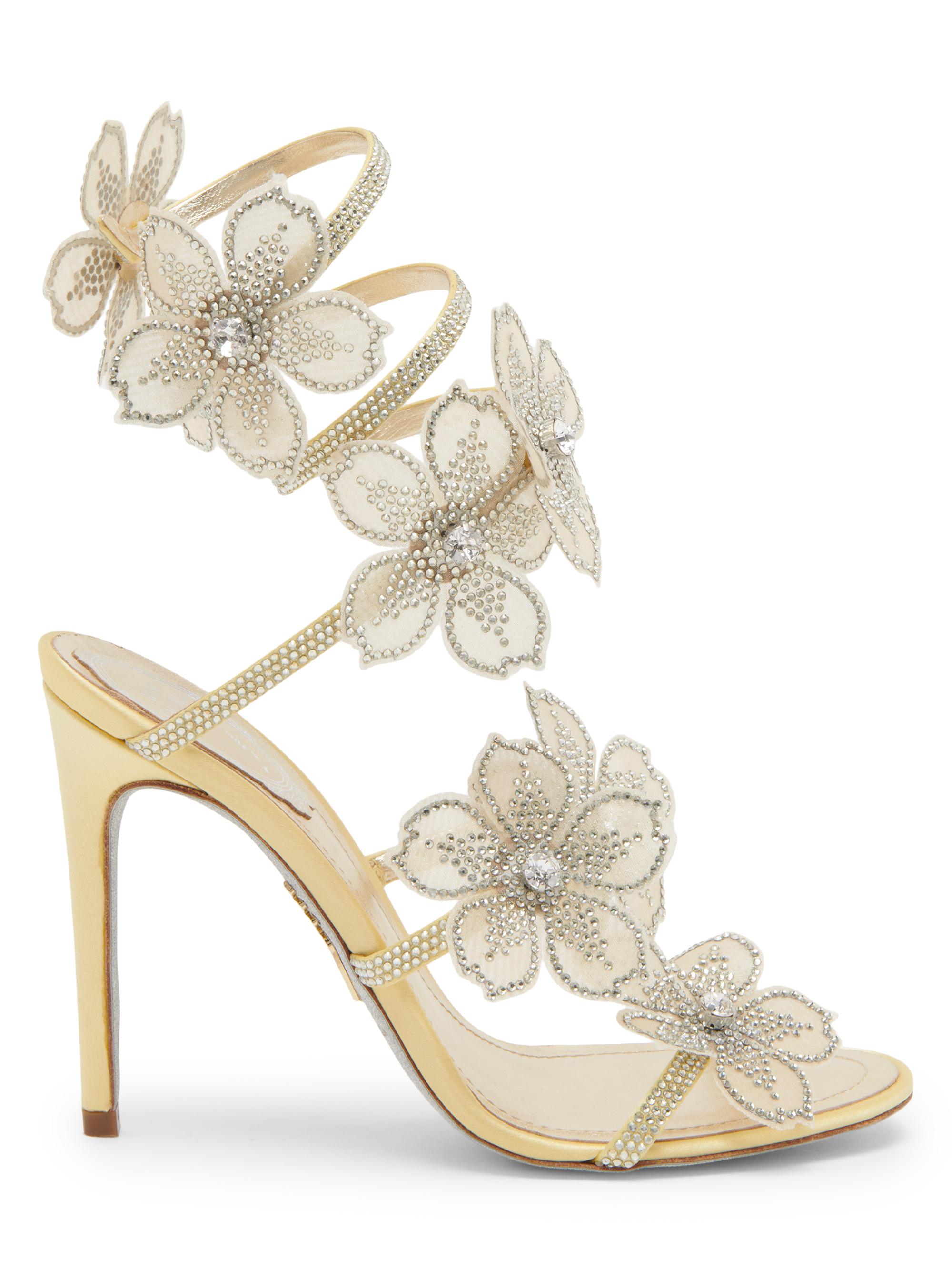 Rene Caovilla 100MM Satin Floral High-Heel Sandals | Saks Fifth Avenue