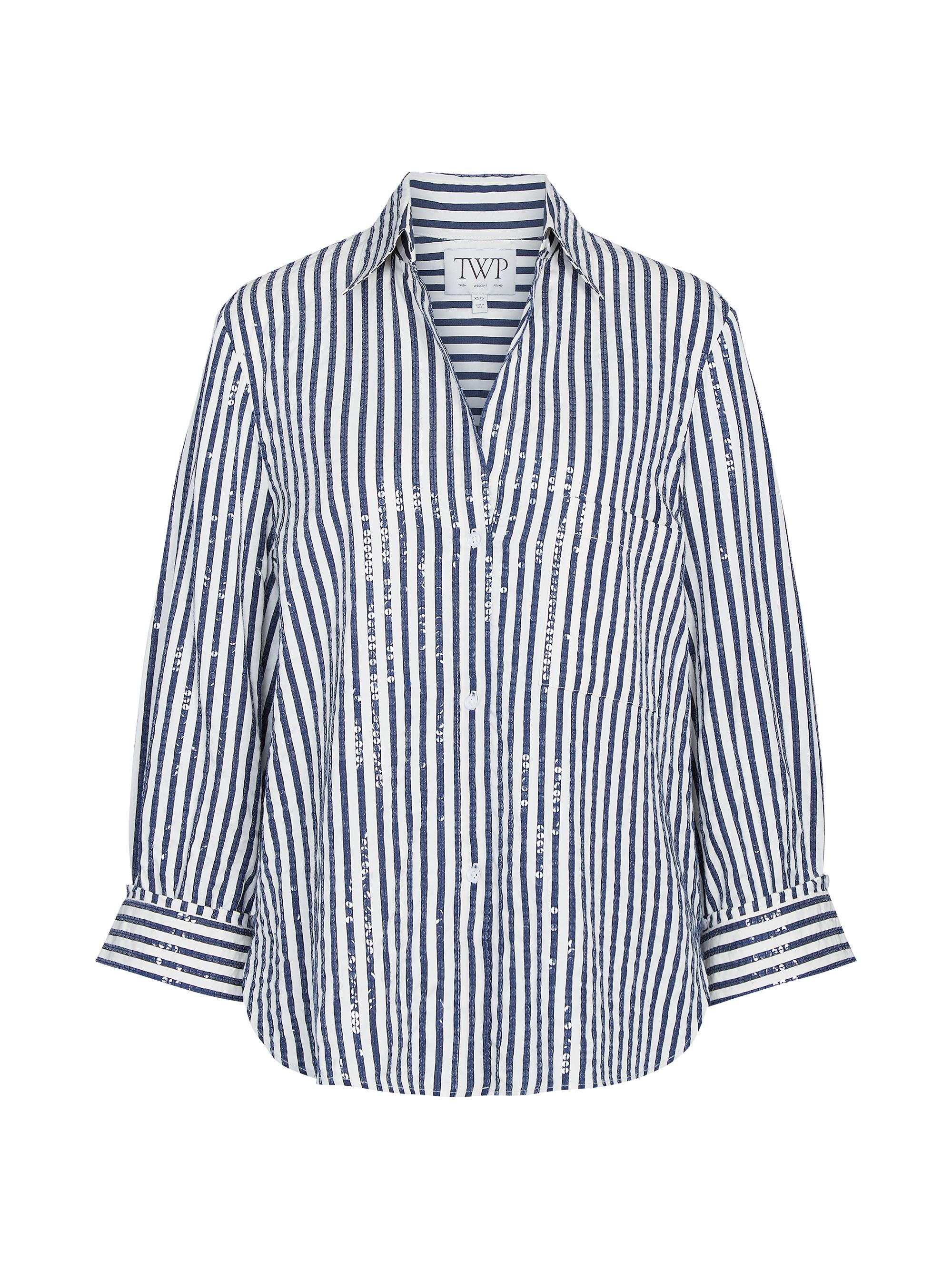TWP Women's Next Morning Striped Sequin Shirt - Indigo White