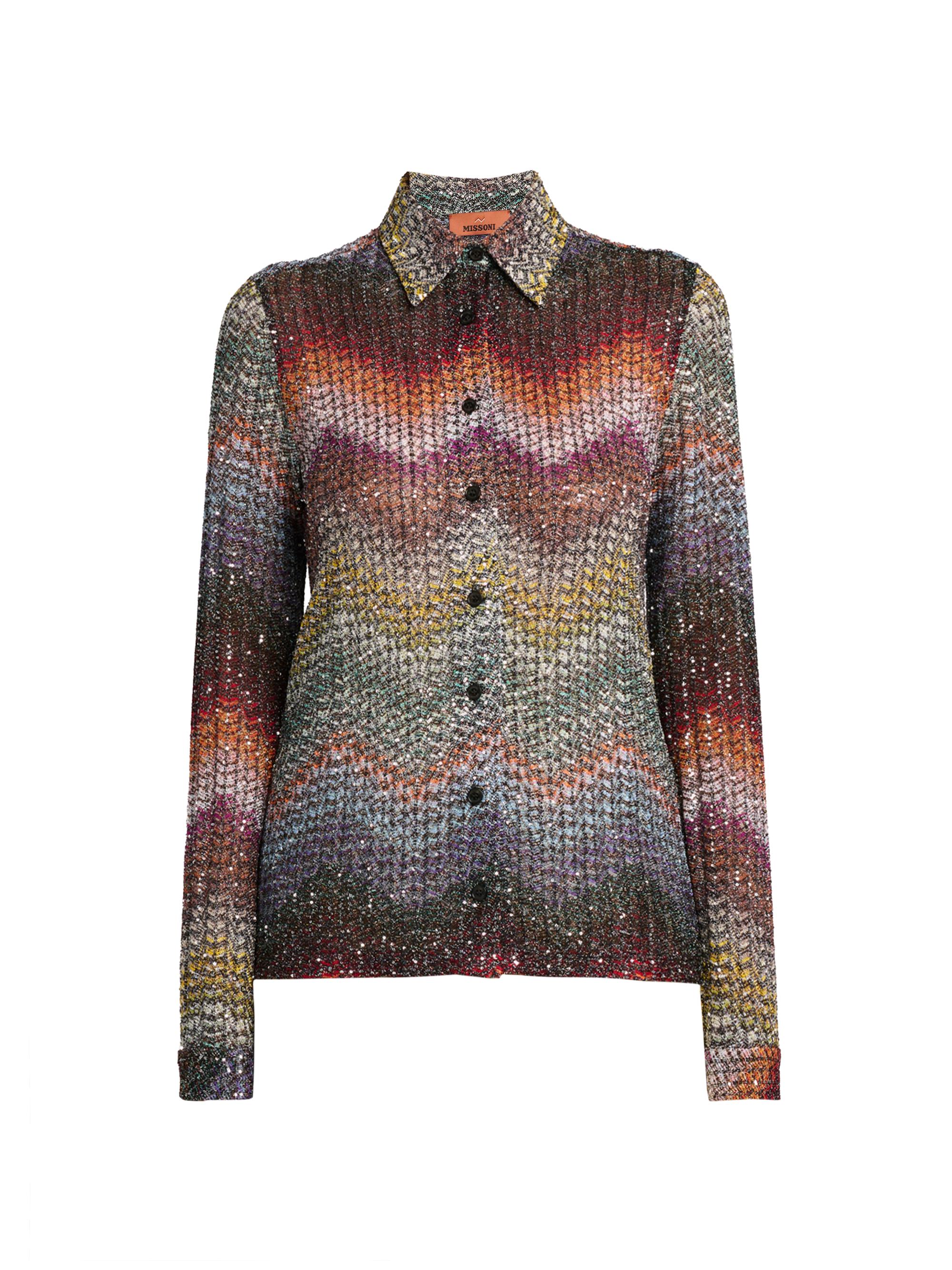 Missoni Women's Meander-Chevron Wefted-Loom Button-Front Shirt - Dark Multi