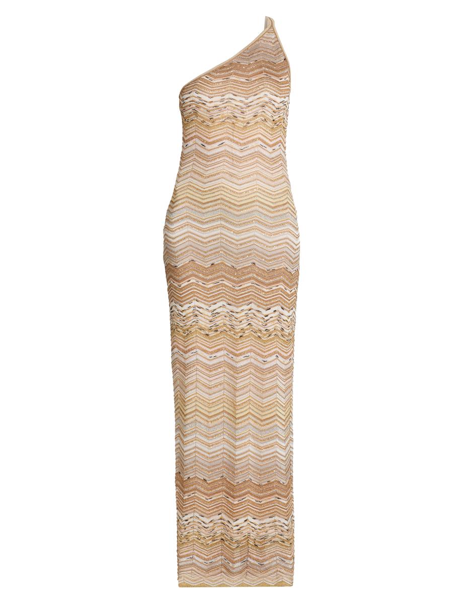 Missoni Women's Chevron One-shoulder Maxi Dress In Gold