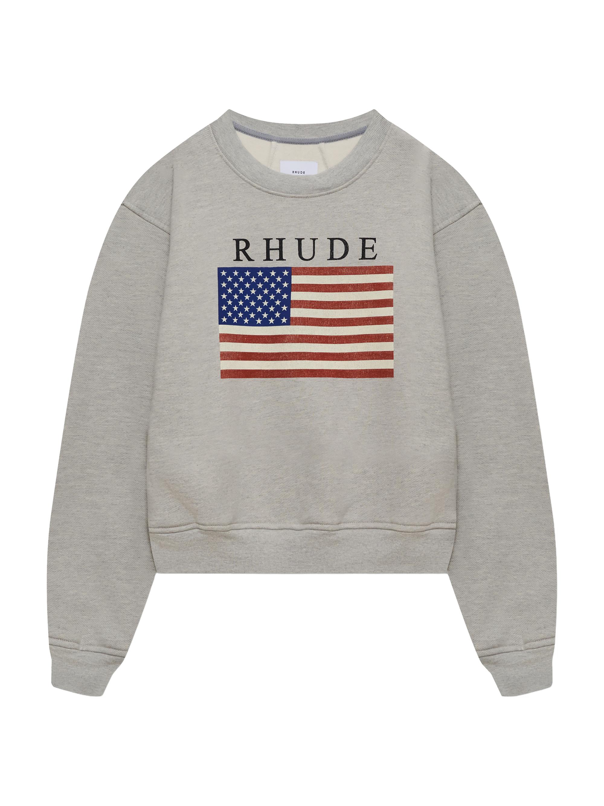Rhude Men's USA Flag Crewneck Sweatshirt - Grey