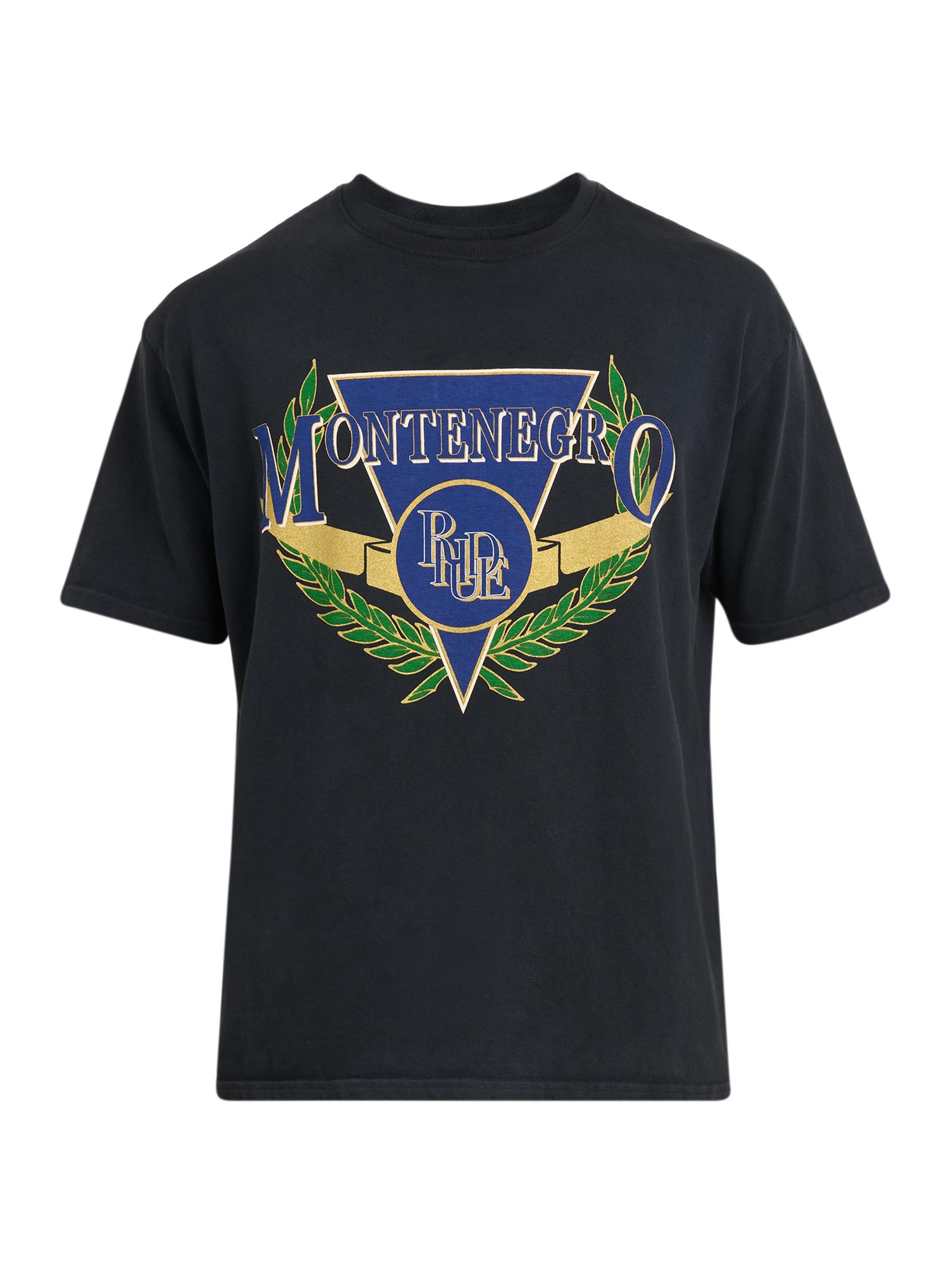 Rhude Men's Montenegro Regatta Cotton Crewneck T-Shirt - Vintage Black Navy Green