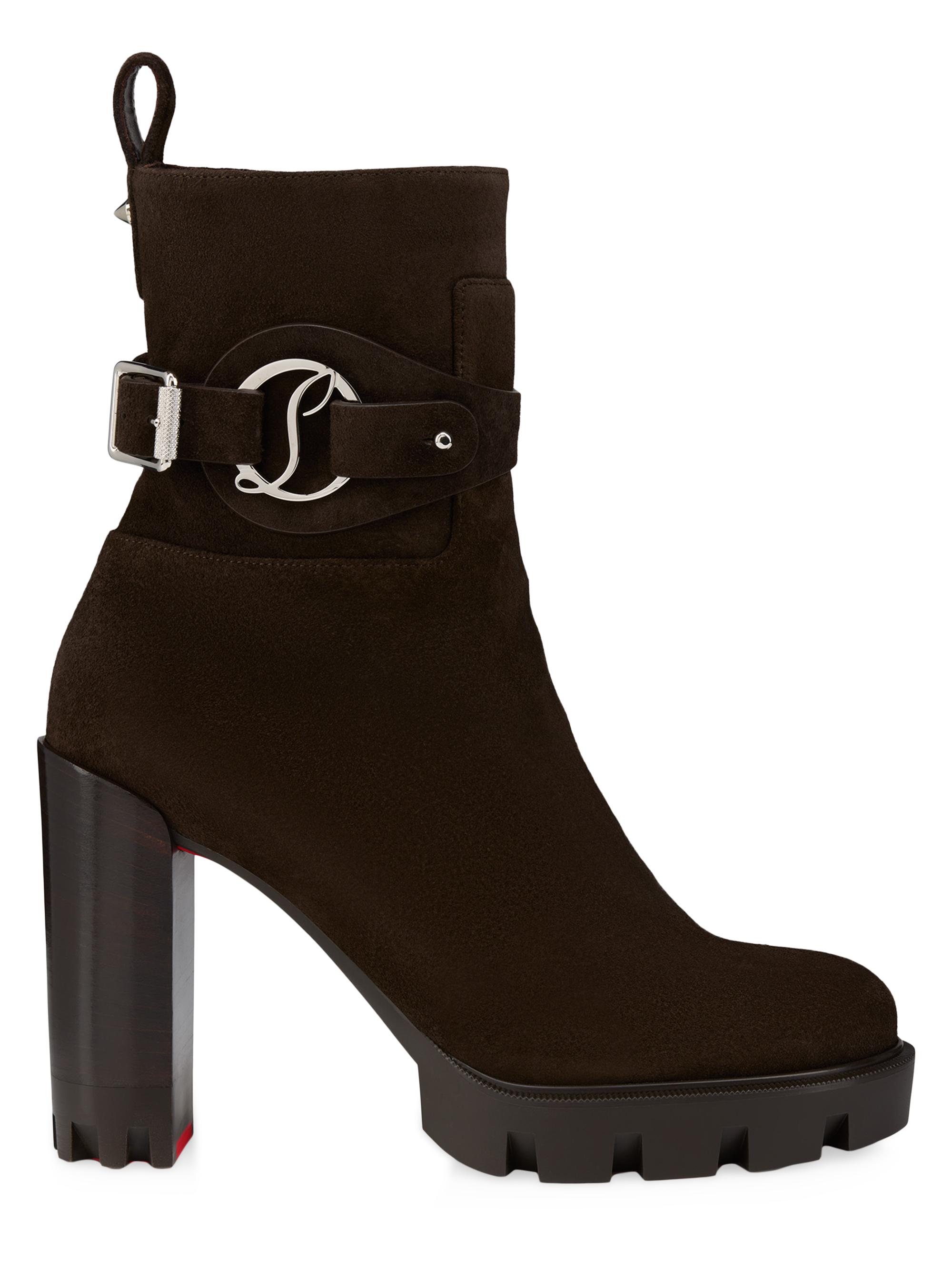 Christian Louboutin Women's Dianouchette Lug 100MM Suede Booties - Cafe