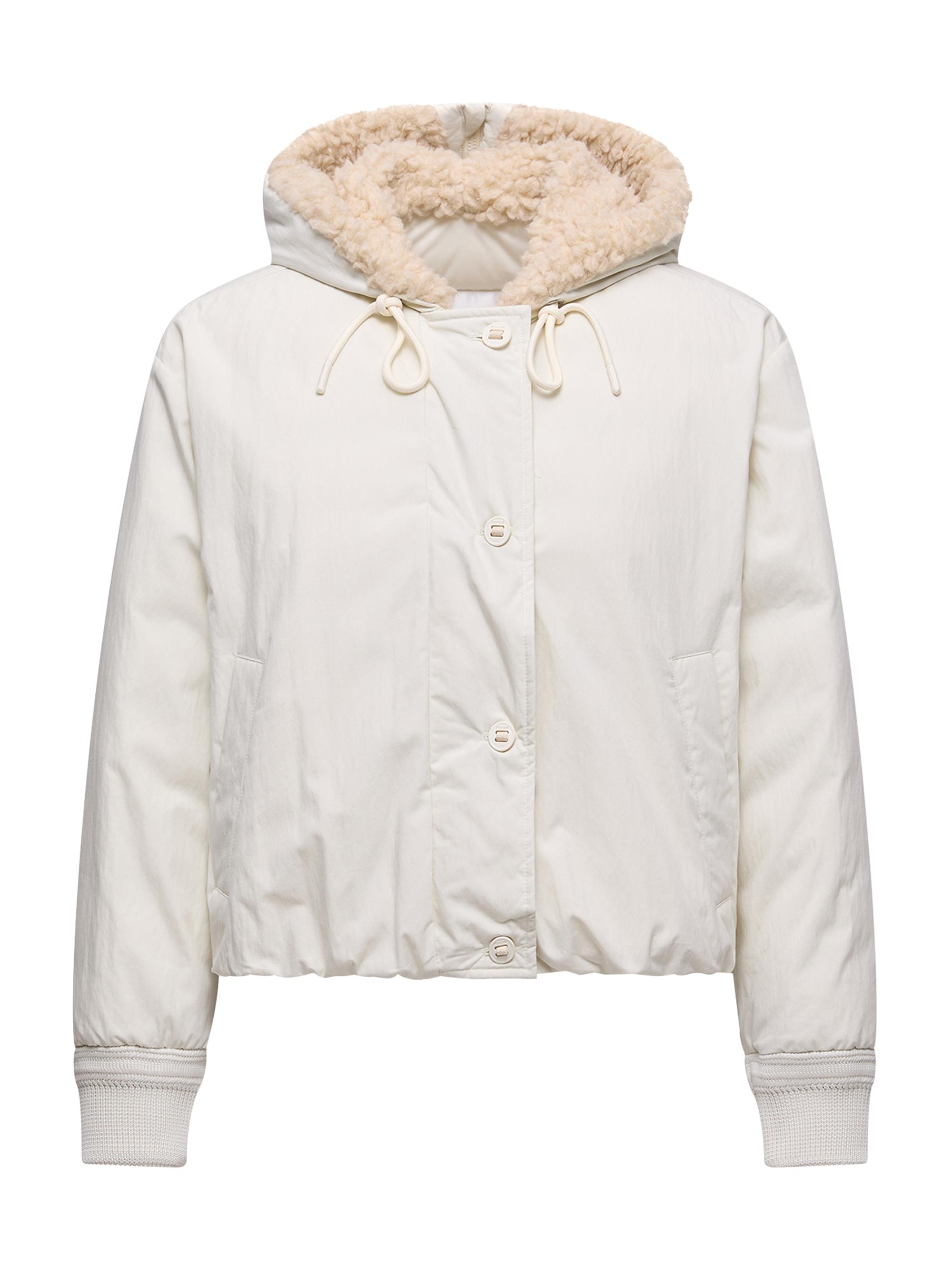 Moncler Women's Nisiro Puffer Jacket with Teddy Trim - White