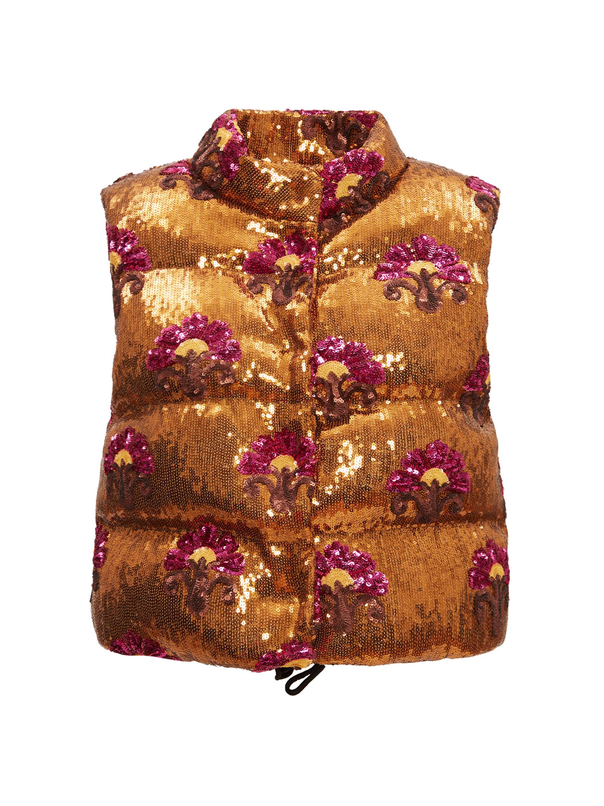 La DoubleJ Women's Bonbon Puffer Vest - Textured Sequins Rust