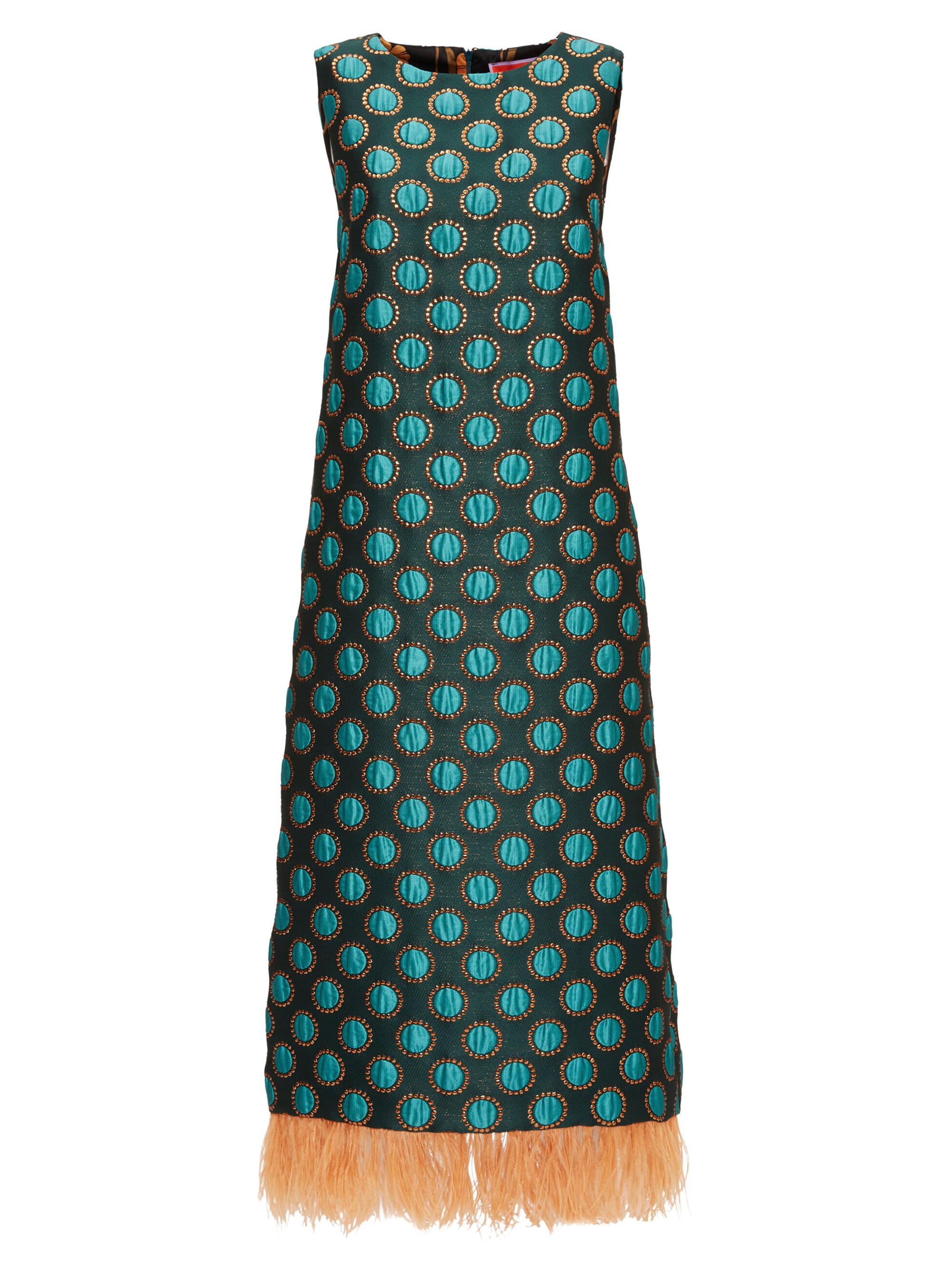 La DoubleJ Women's Column Dress with Feathers - Jacquard Winter Sun Emerald