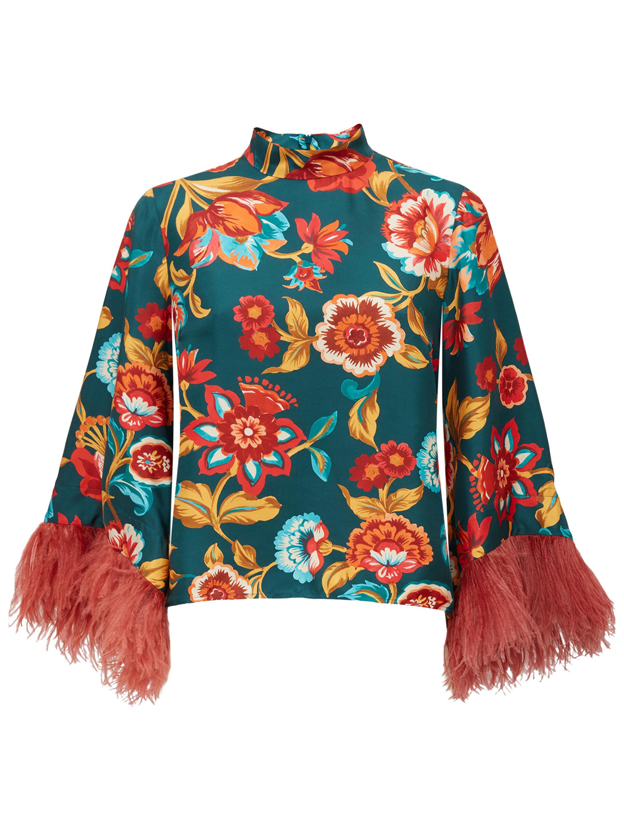 La DoubleJ Women's Make an Exit Top with Feathers - Hottie Emerald