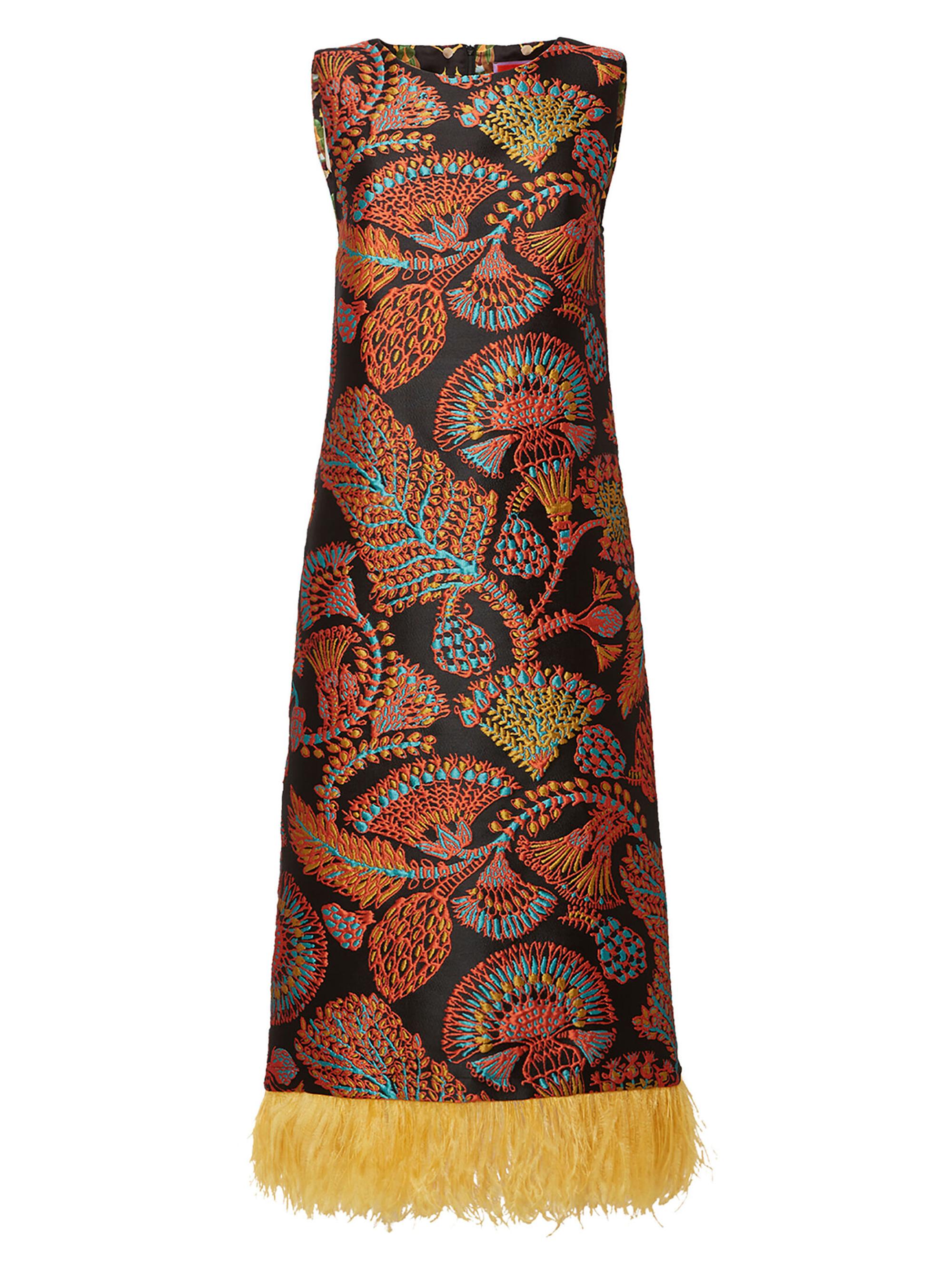 La DoubleJ Women's Column Dress with Feathers - Jacquard Sicomore Black