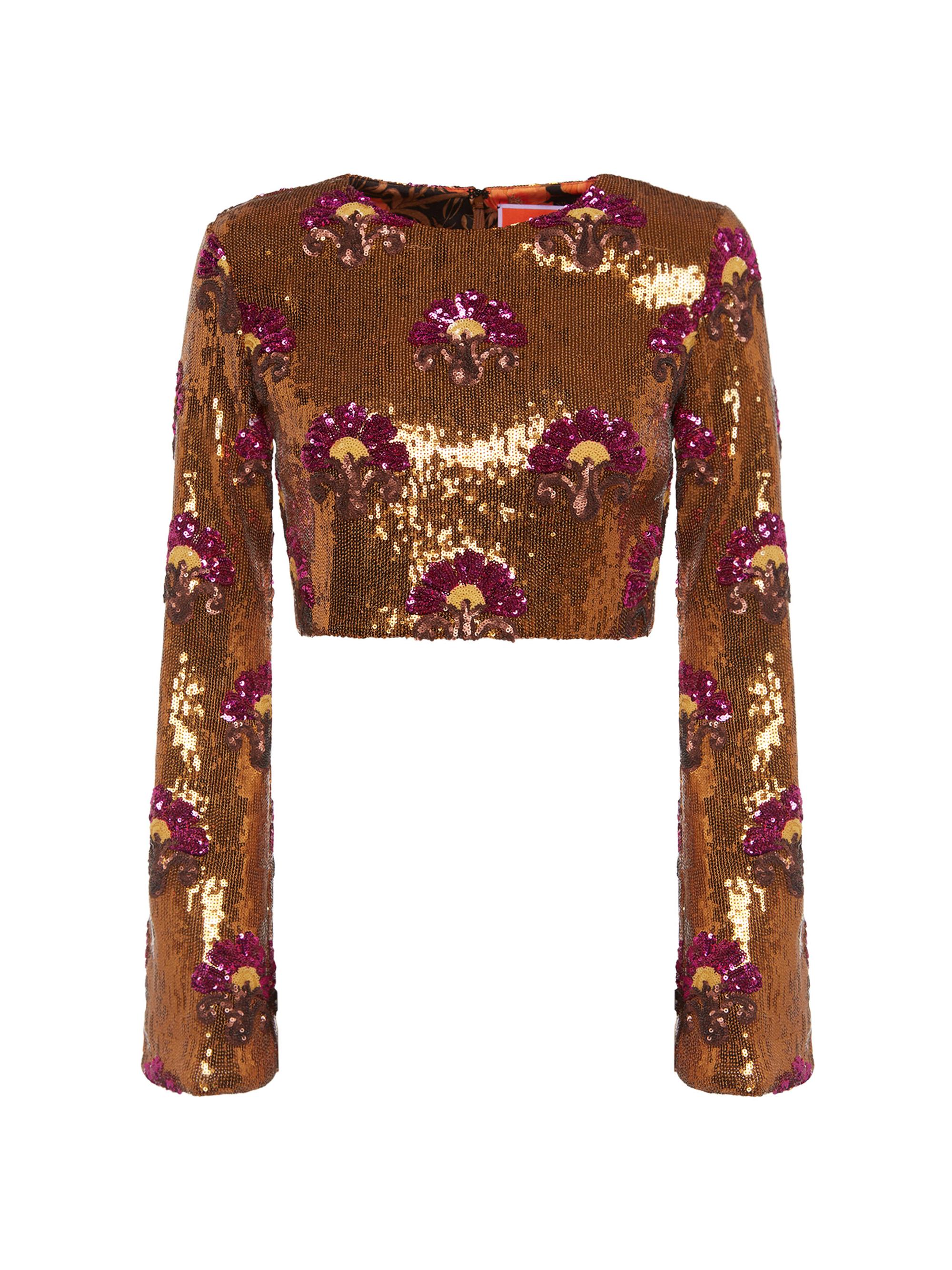 La DoubleJ Women's Holly Crop Top - Textured Sequins Rust