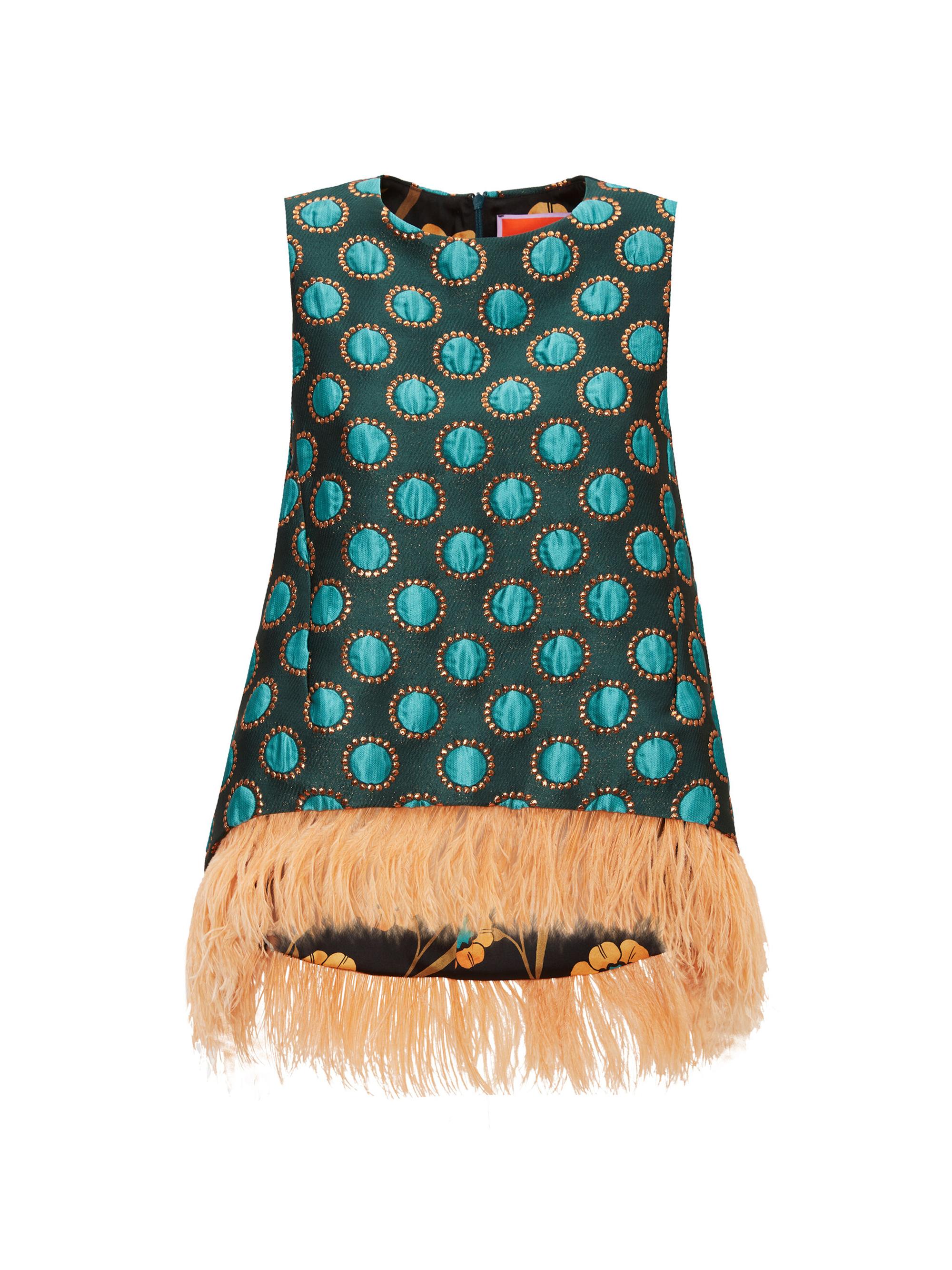 La DoubleJ Women's La Scala Top with Feathers - Jacquard Winter Sun Emerald