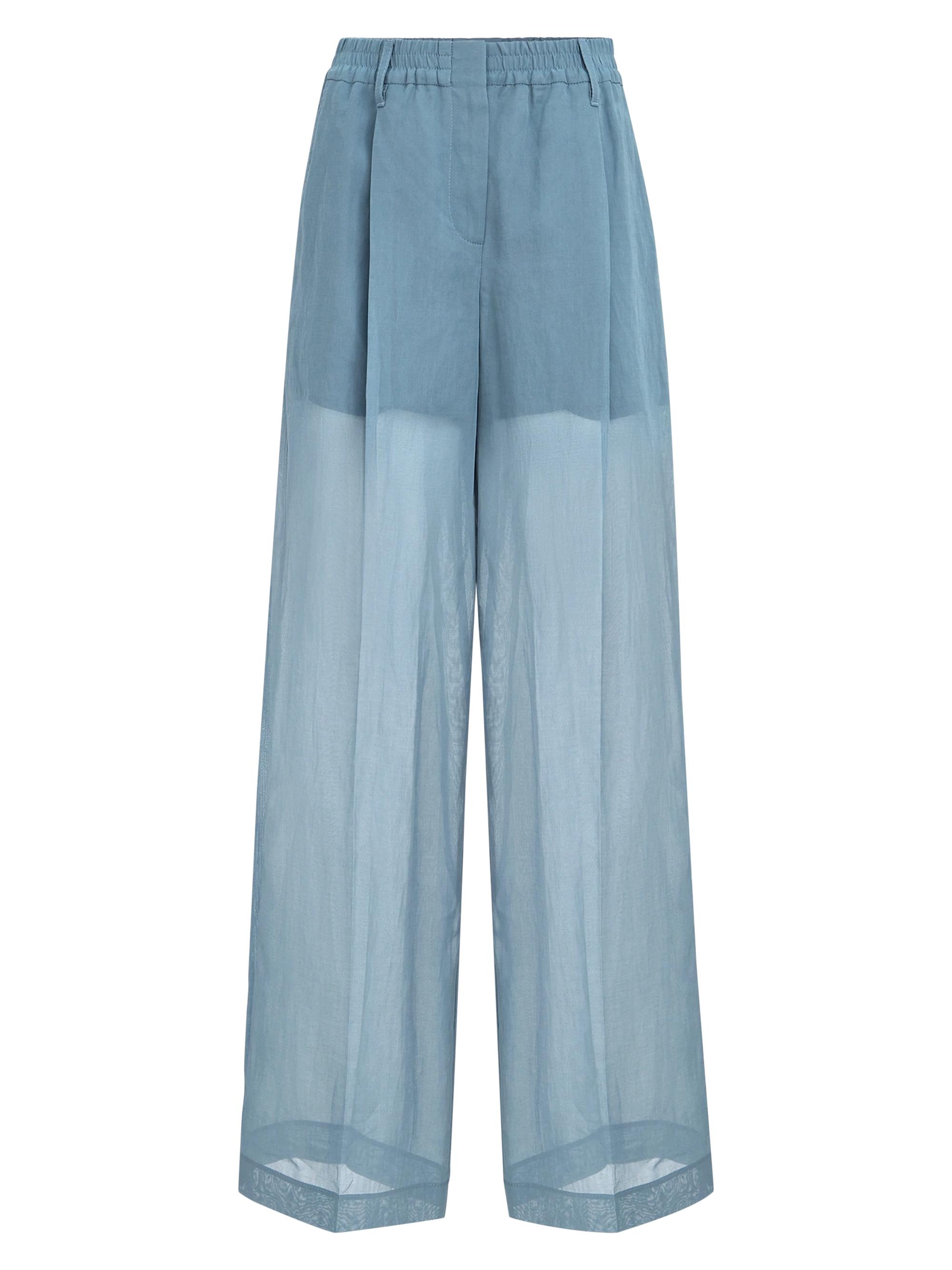 Brunello Cucinelli Women's Cotton Organza Sartorial Track Trousers with Monili - Azure | Thumbnail 7