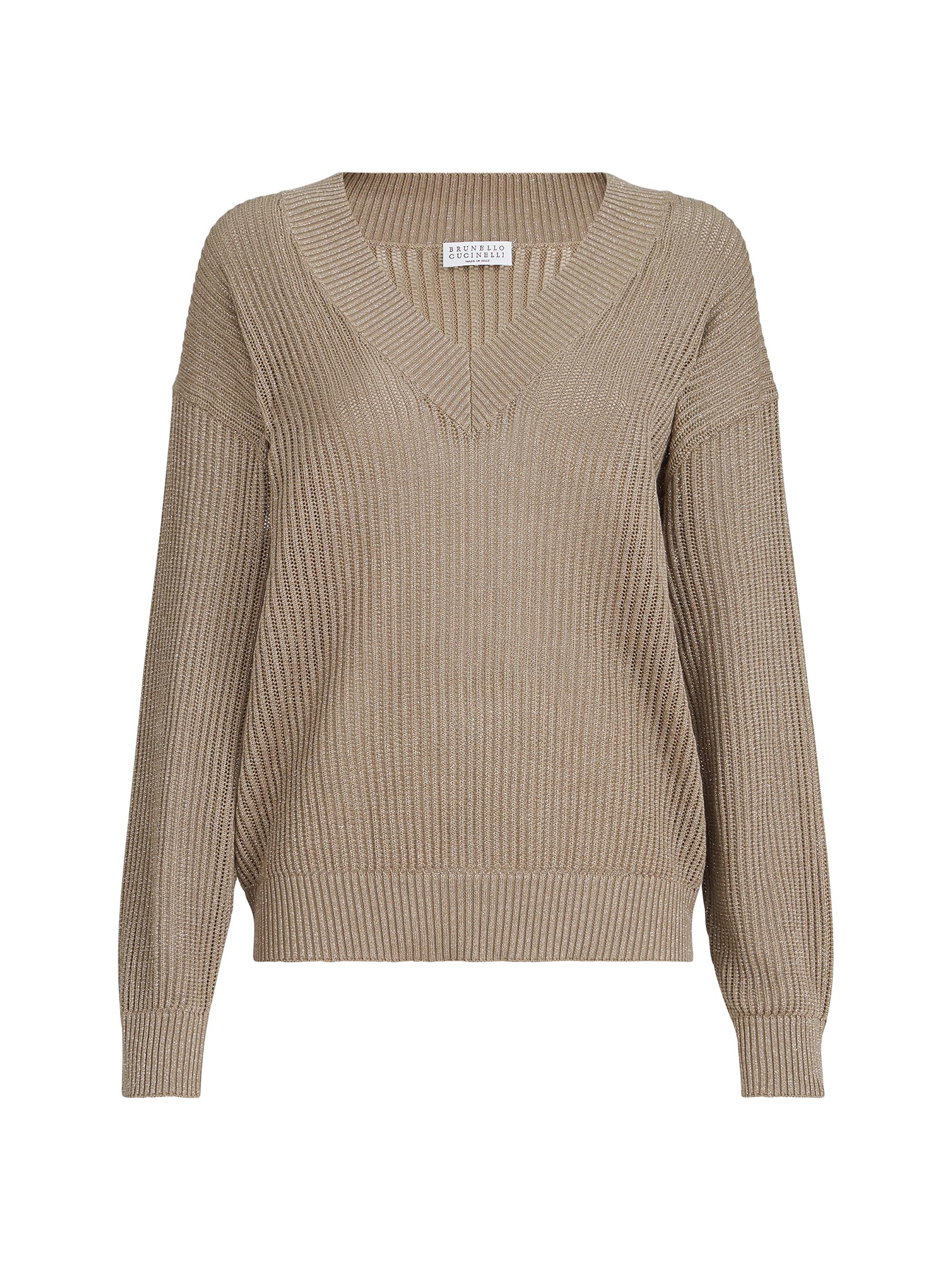 Brunello Cucinelli Women's Sparkling Cotton Ribbed Net Sweater - Walnut