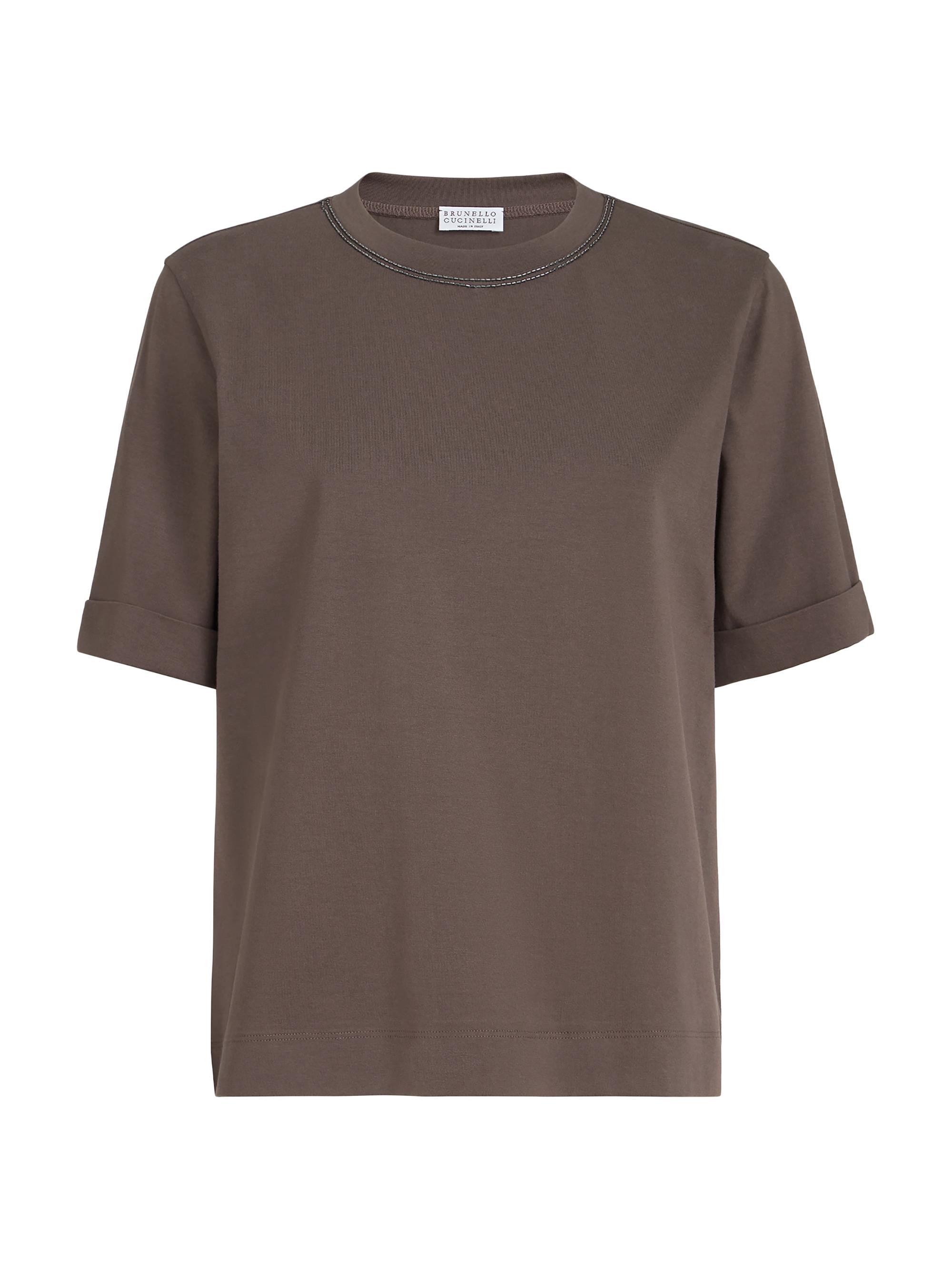 Brunello Cucinelli Women's Cotton Jersey T-Shirt with Shiny Trims - Brown