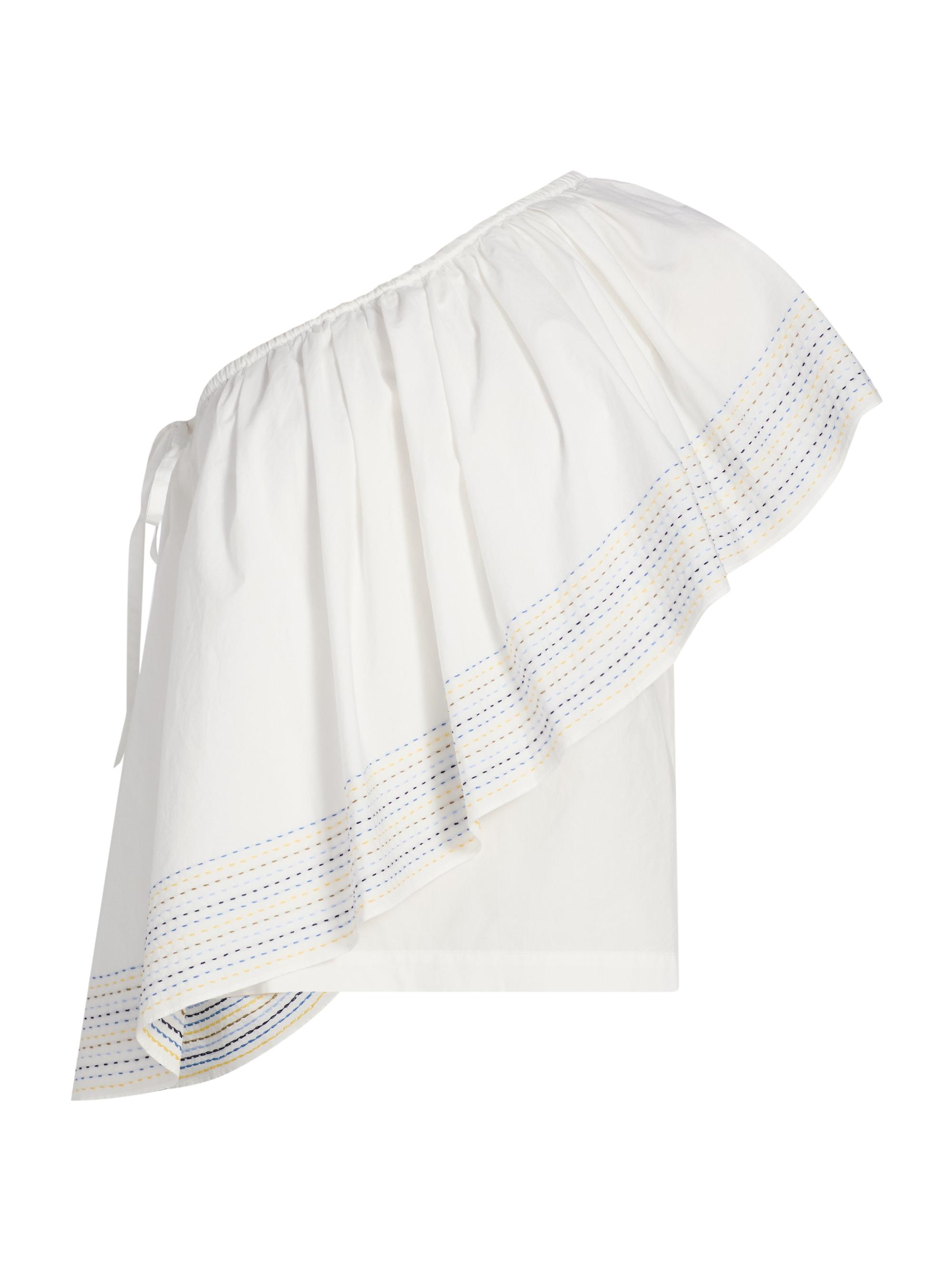 Rosie Assoulin Women's Wedge Trapunto-Stitched Cotton Poplin One-Shoulder Top - White
