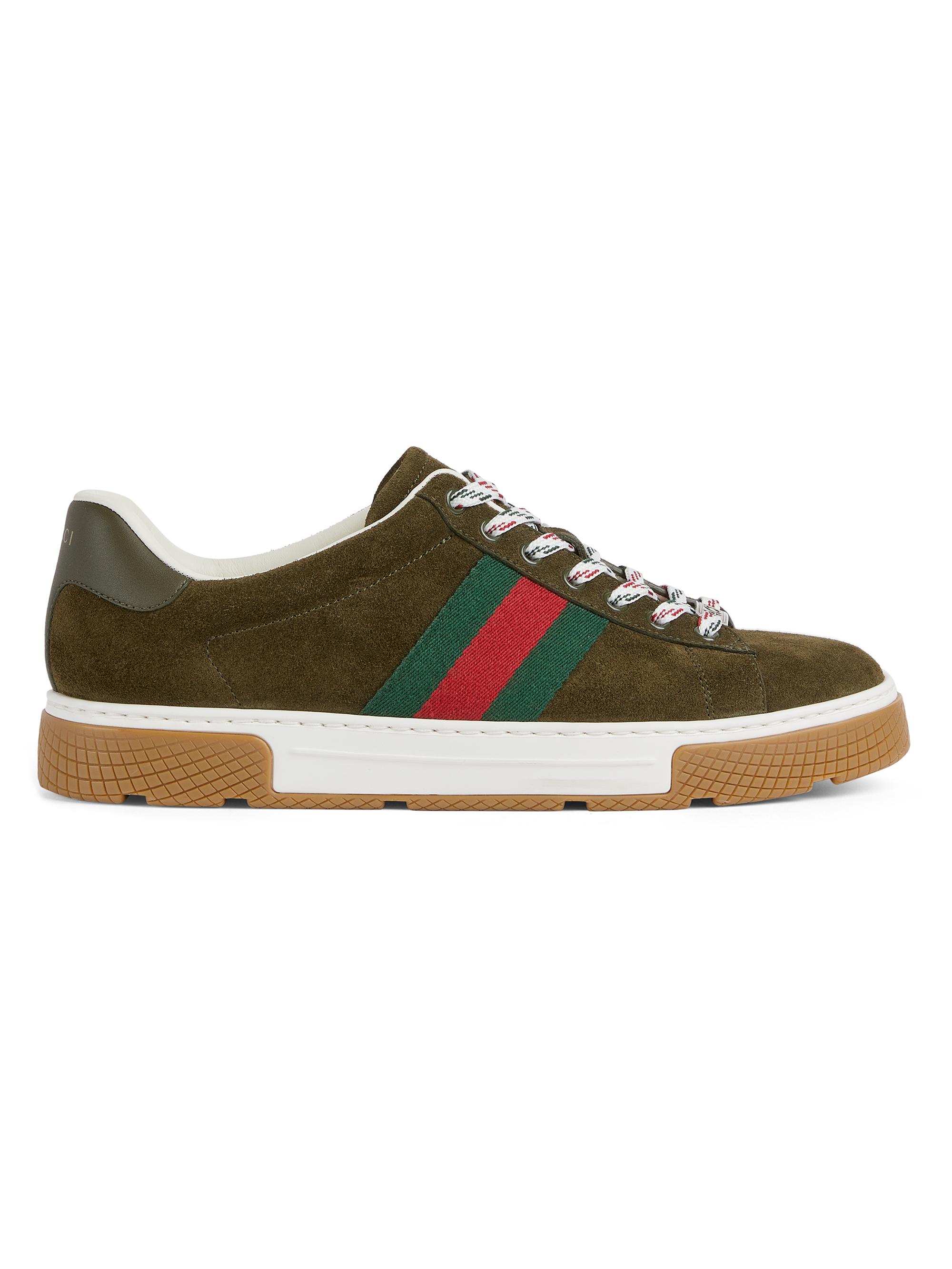 Gucci Men's ACE B Suede Low-Top Sneakers - Dark Green