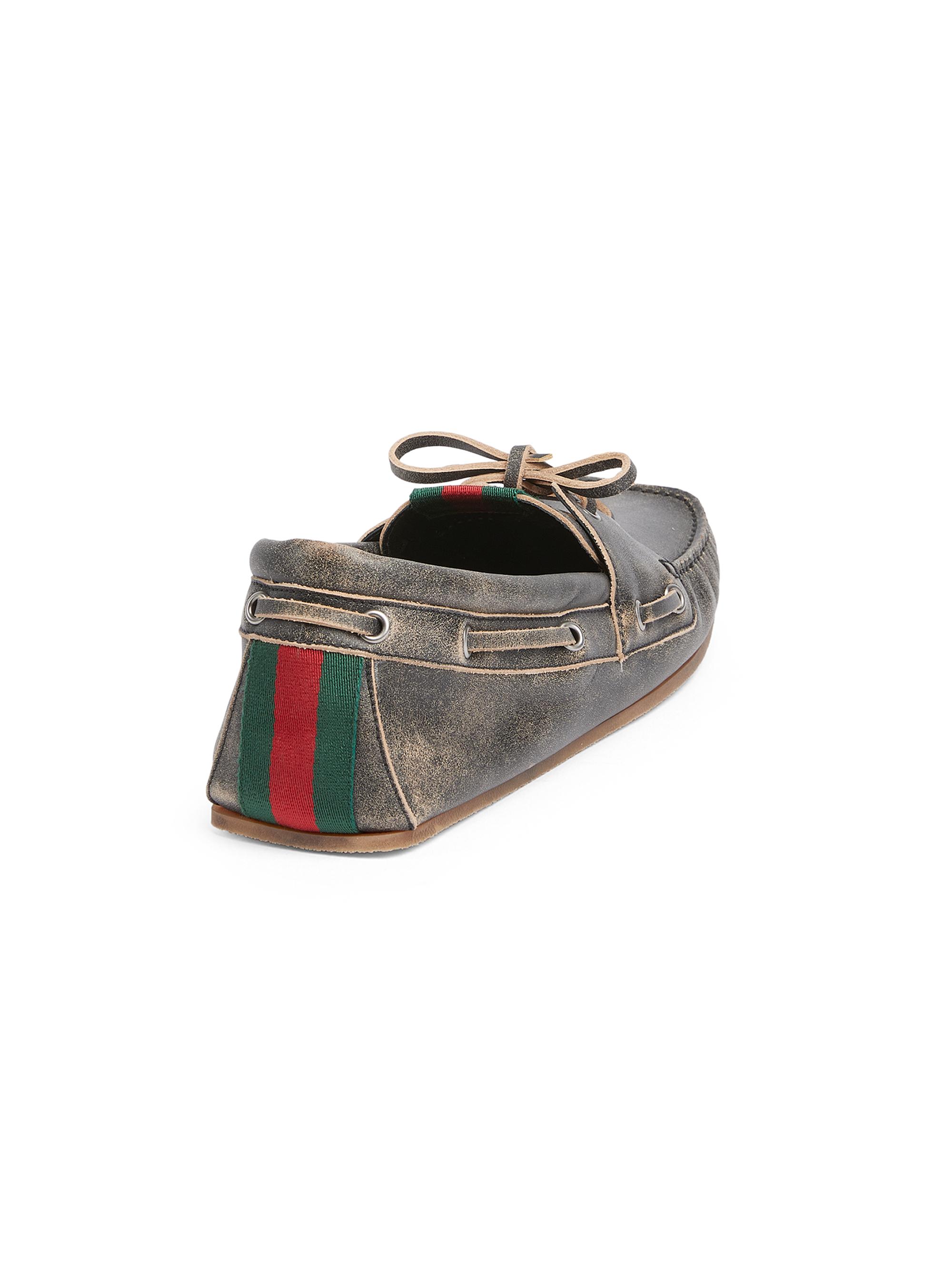 Gucci Web Distressed Leather Boat Shoes | Saks Fifth Avenue