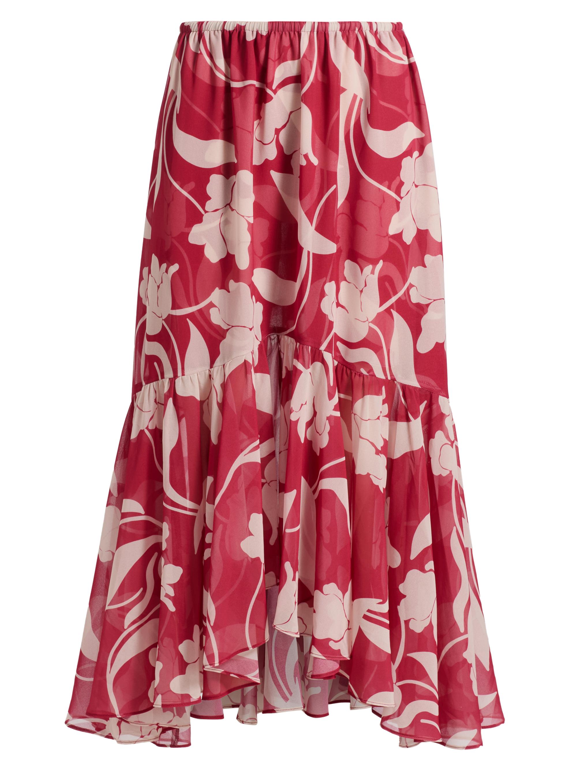 Misa Los Angeles Women's Geena Floral Chiffon Ruffle Midi-Skirt - Cherry Flora