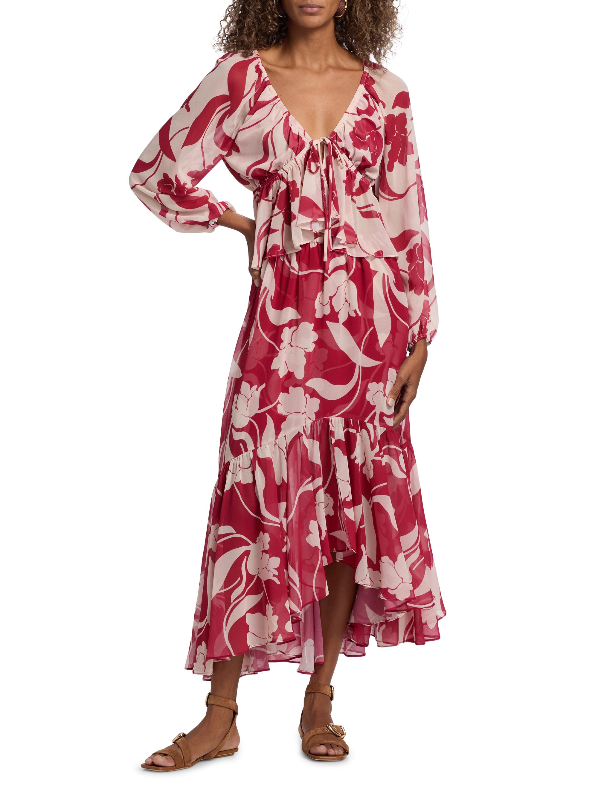 Misa Los Angeles Geena Floral Chiffon Ruffle Midi-Skirt | Saks