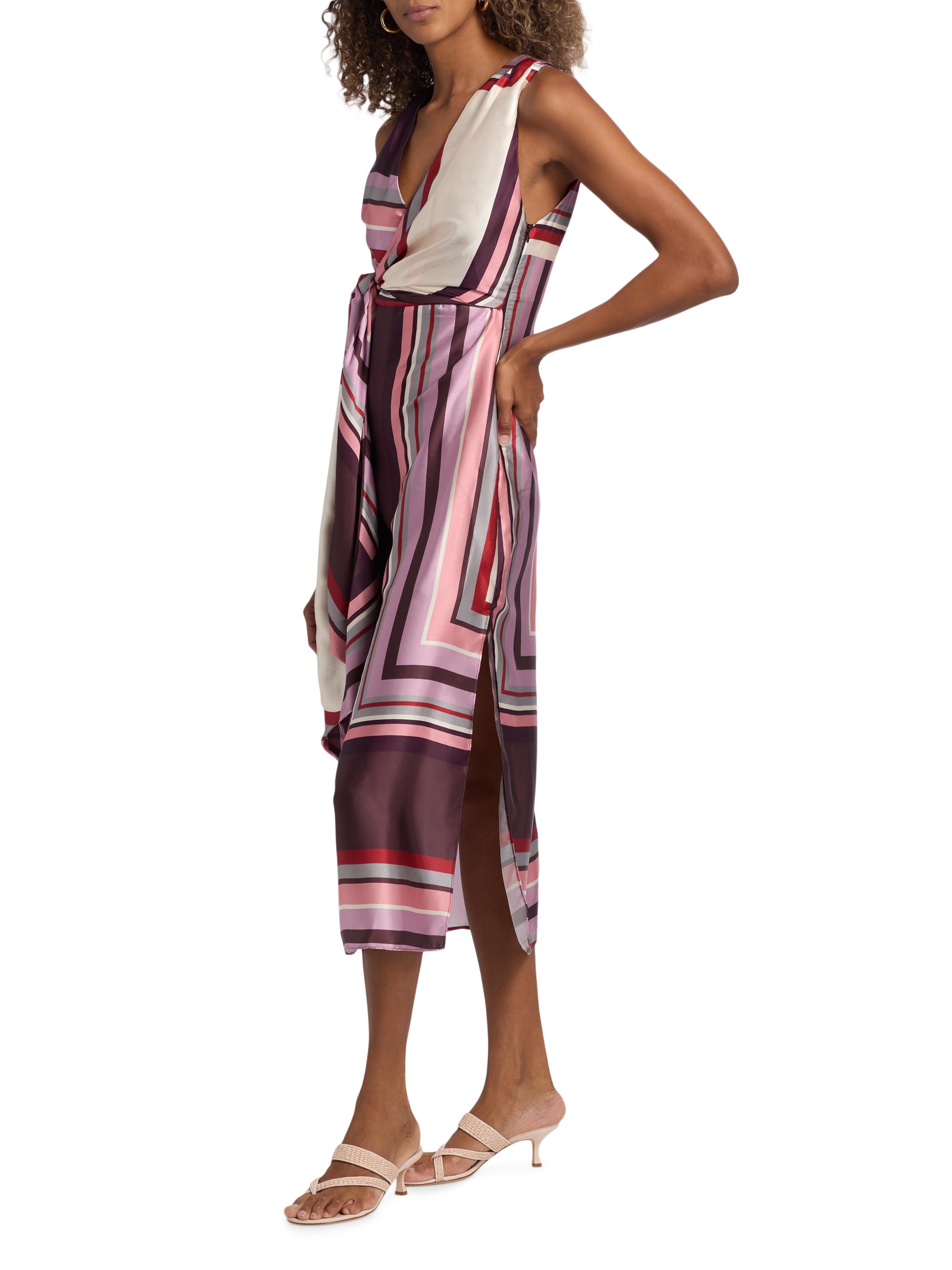 Misa Los Angeles Kina Striped Satin Wrap-Style Midi-Dress | Saks