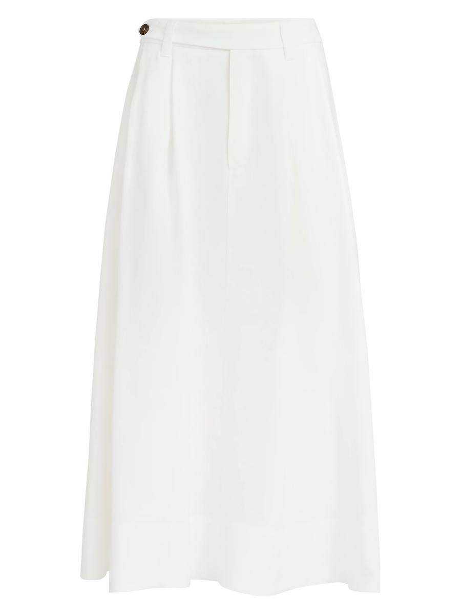 Brunello Cucinelli Women's Viscose And Linen Fluid Twill Sartorial Skirt With Monili In White