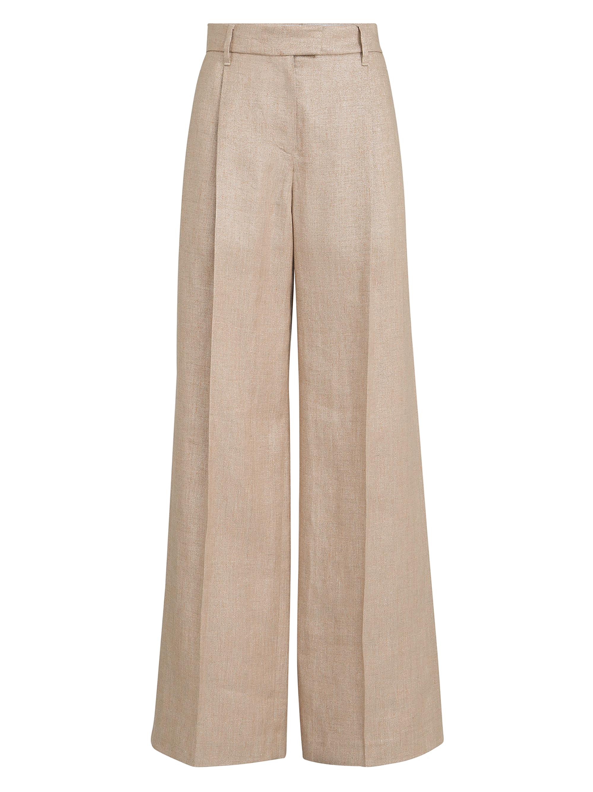Brunello Cucinelli Women's Sparkling Linen Twill Loose Pleated Trousers with Monili - Antique Pink