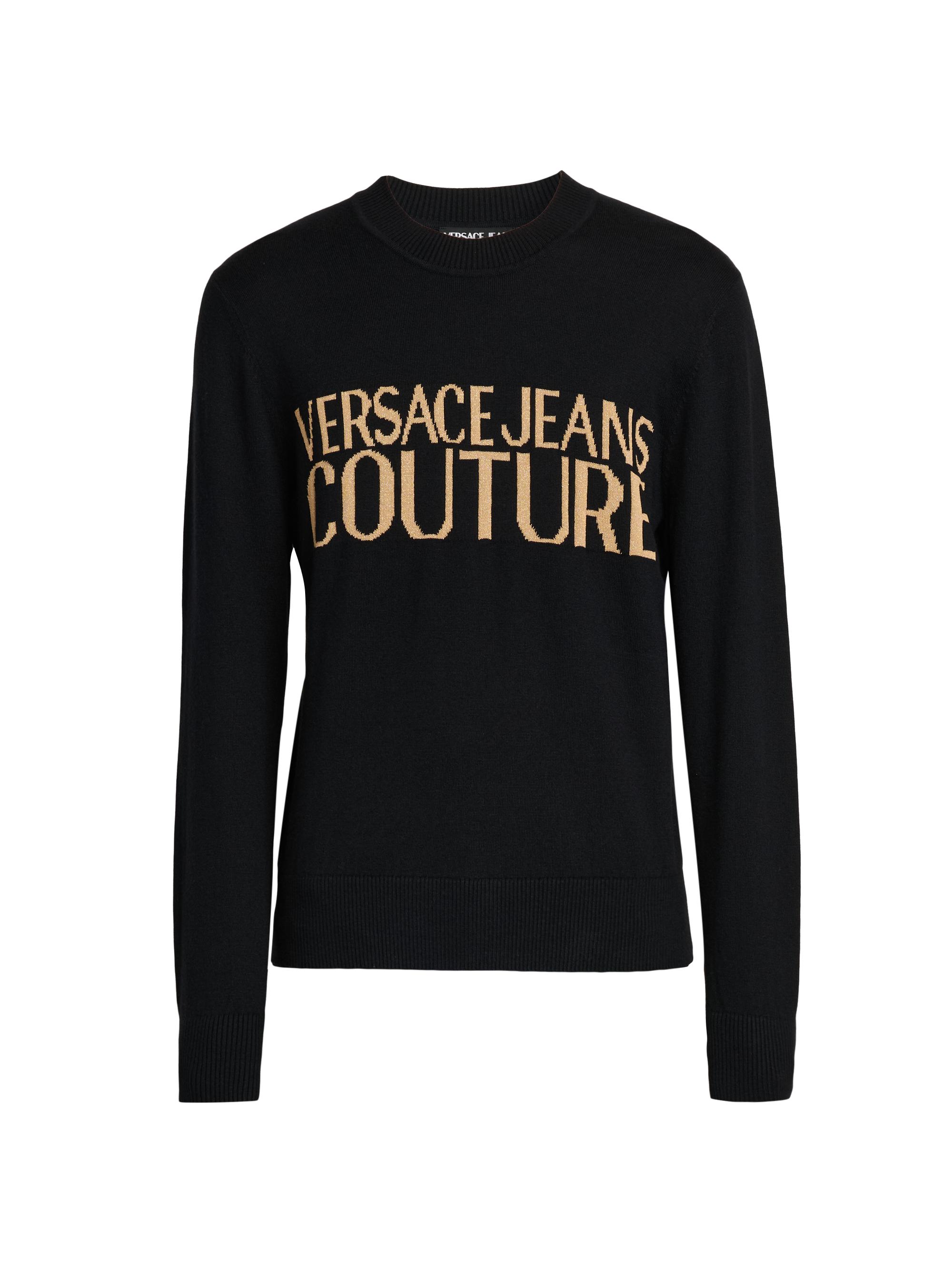 Versace Jeans Couture Men's Logo Cotton-Cashmere Crewneck Sweater - Black Gold