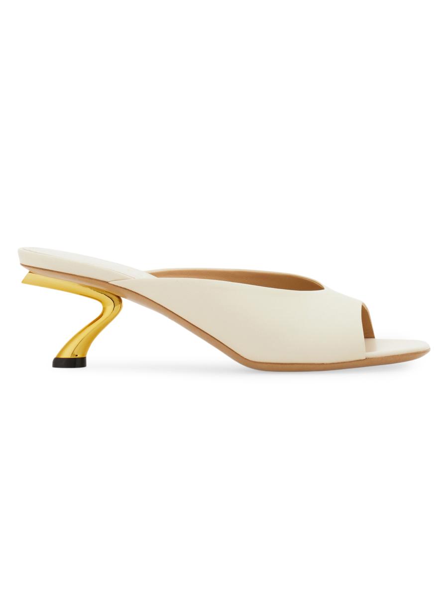Ferragamo Ivory Leather Igea Mules In Metallic