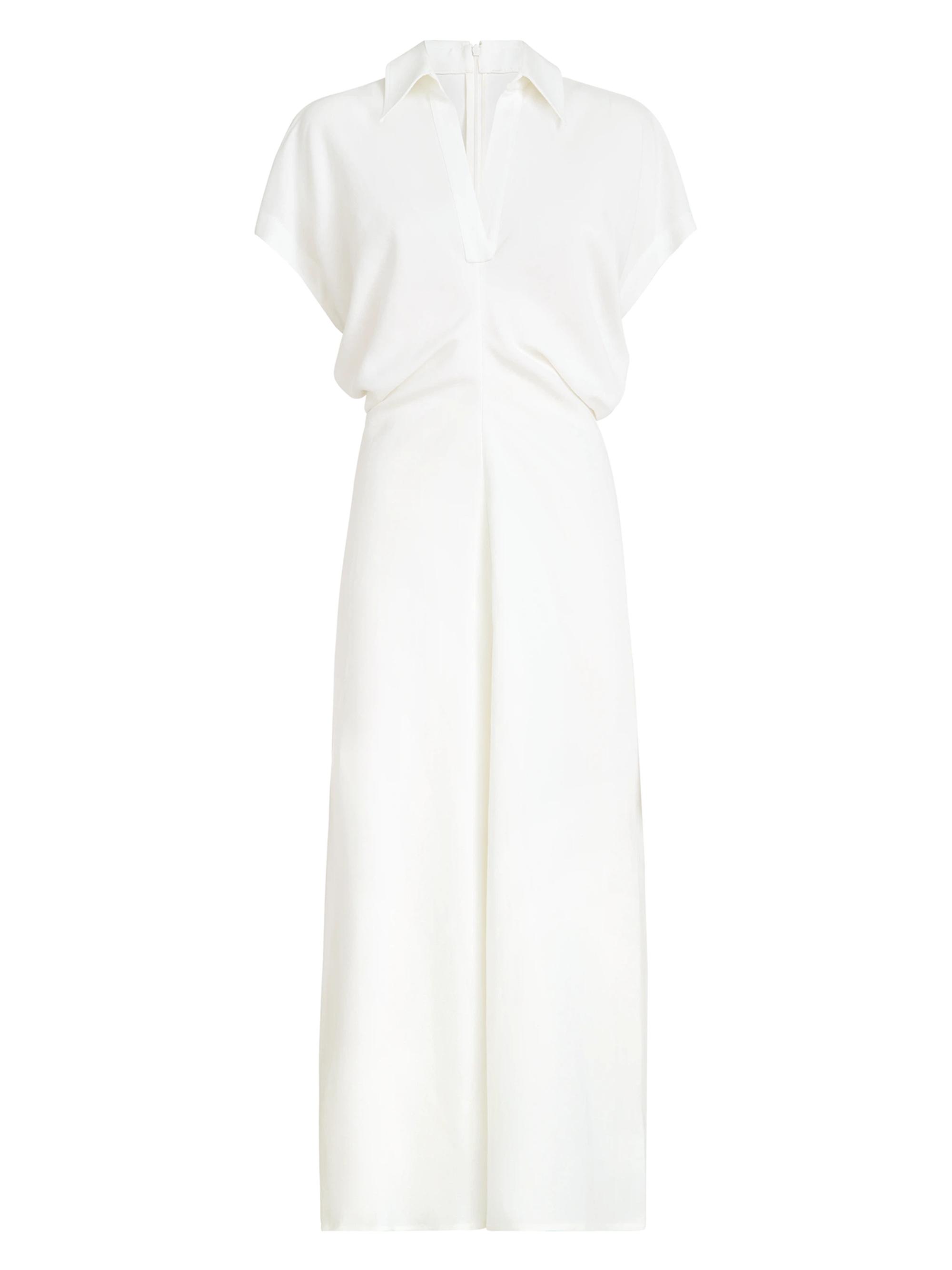 Brunello Cucinelli Women's Viscose and Linen Fluid Twill Dress with Monili - White