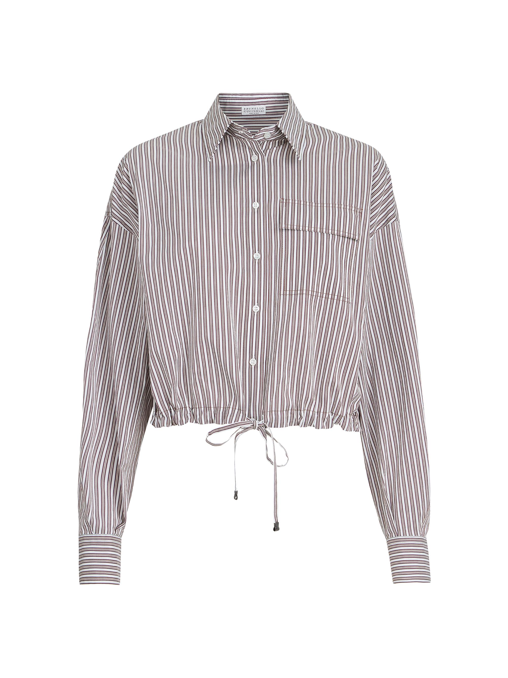 Brunello Cucinelli Women's Striped Cotton and Silk Poplin Shirt with Monili - Bordeaux