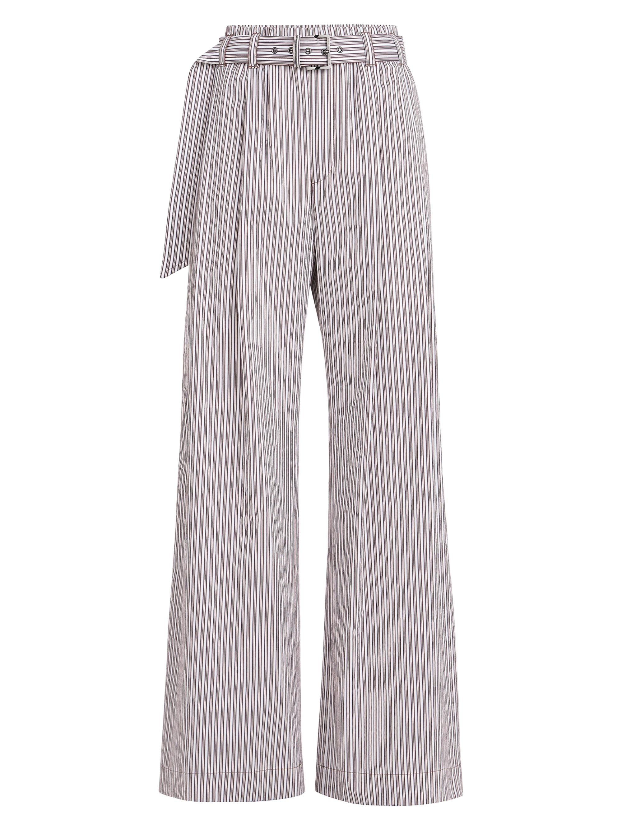 Brunello Cucinelli Women's Striped Cotton and Silk Poplin Loose Track Trousers - Bordeaux