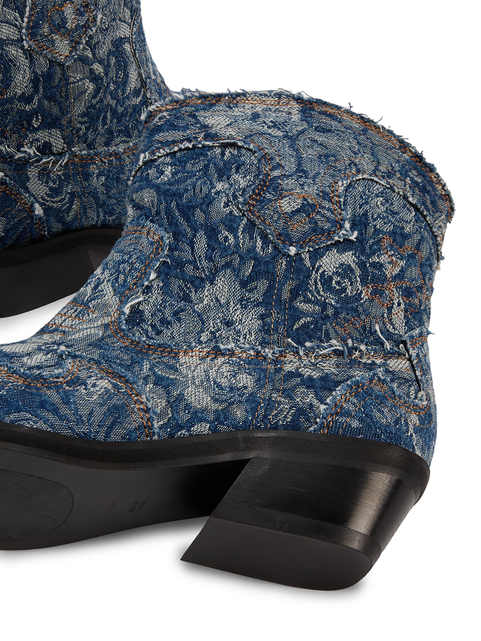 Ganni 40MM Tapestry Embroidered Denim Boots | Saks Fifth Avenue