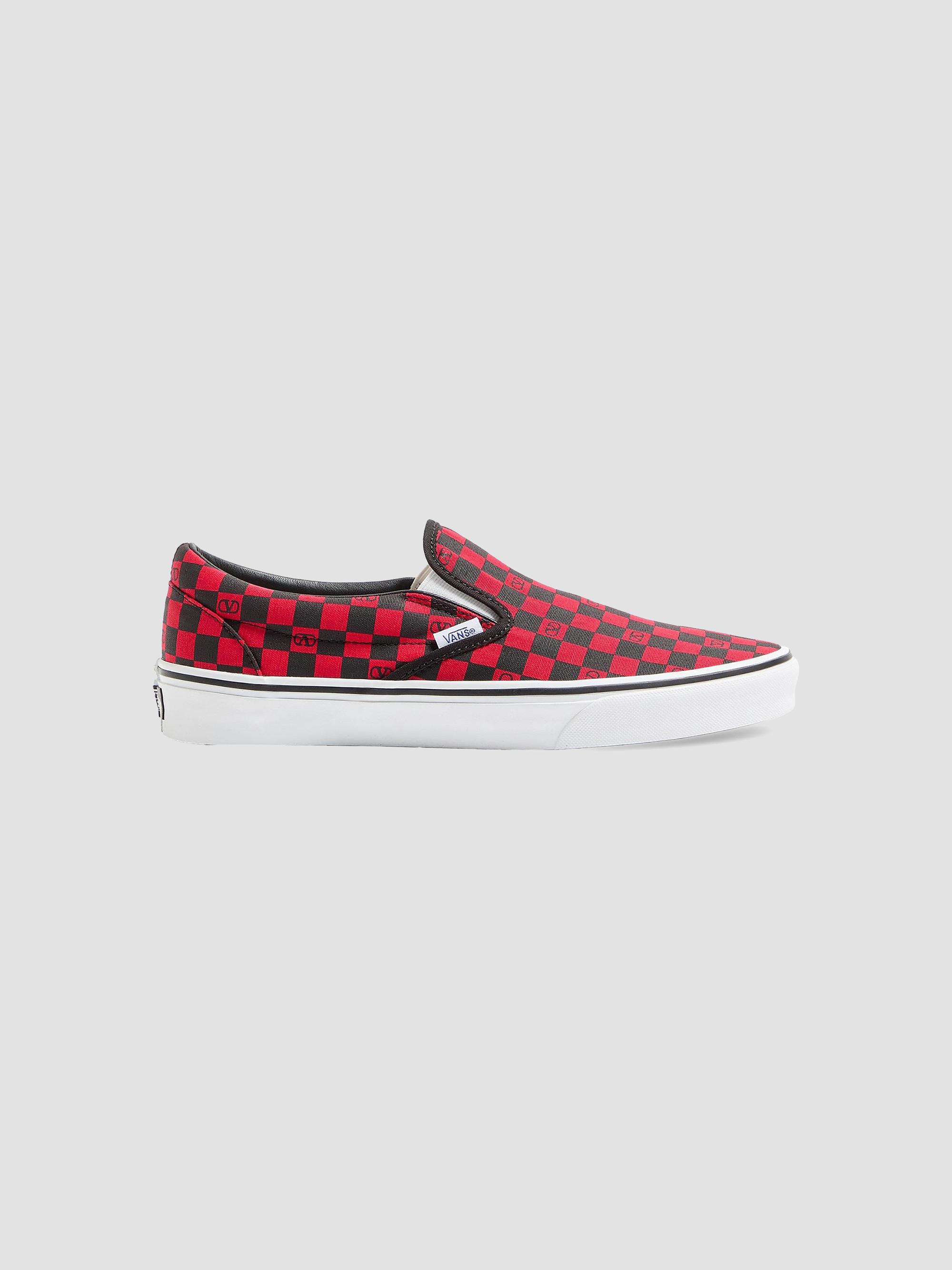 Valentino Garavani Men's  and Vans Slip-On Sneakers in Fabric with VLogo Checkerboard Print - Rouge Pur Black | Thumbnail 9