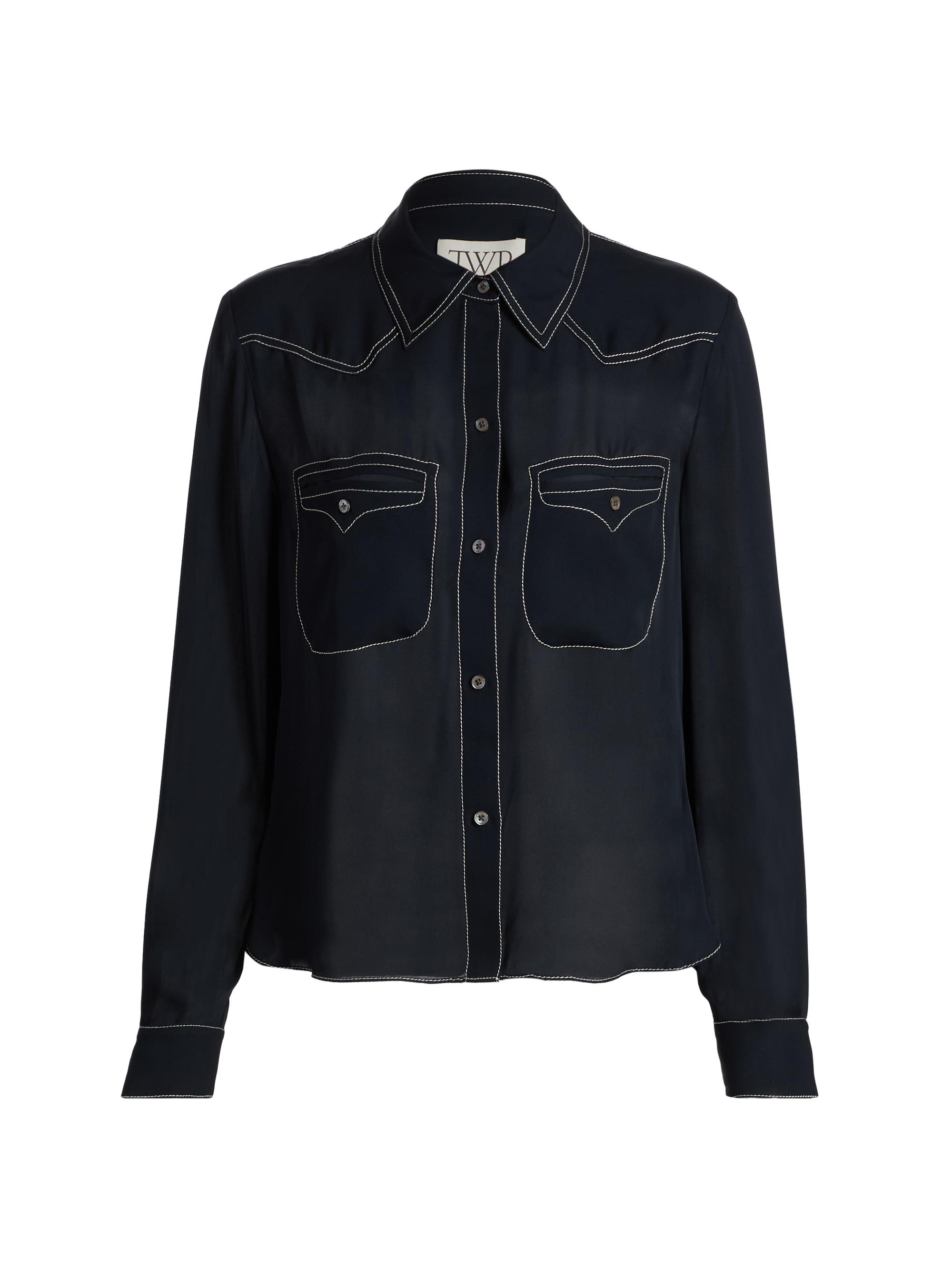TWP Women's Carter Topstitch Silk Western Shirt - Midnight