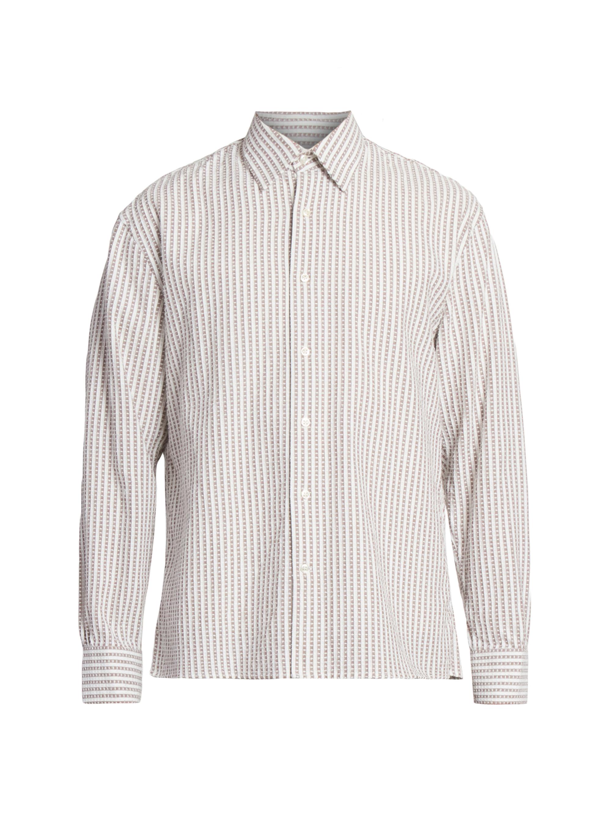 Officine Générale Men's Gad Striped Cotton Shirt - Ginger Bread White