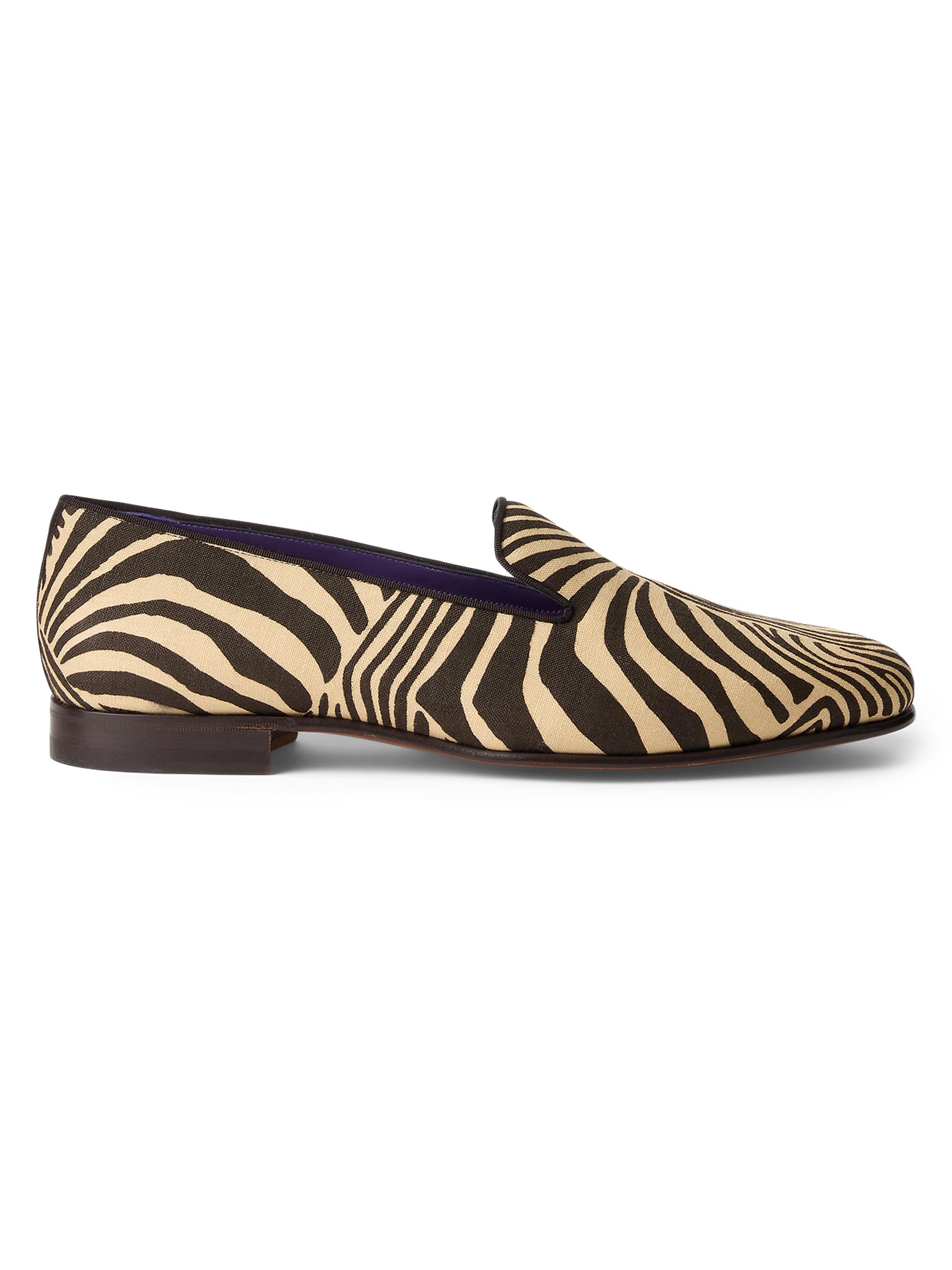 Ralph Lauren Purple Label Men's Alonzo Zebra-Print Linen Slippers - Black Cream