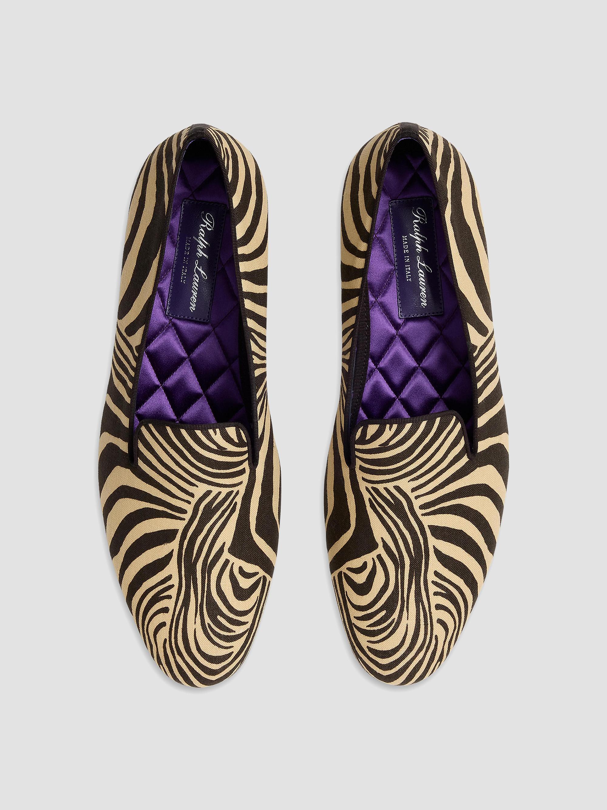 Ralph Lauren Purple Label Alonzo Zebra-Print Linen Slippers | Saks