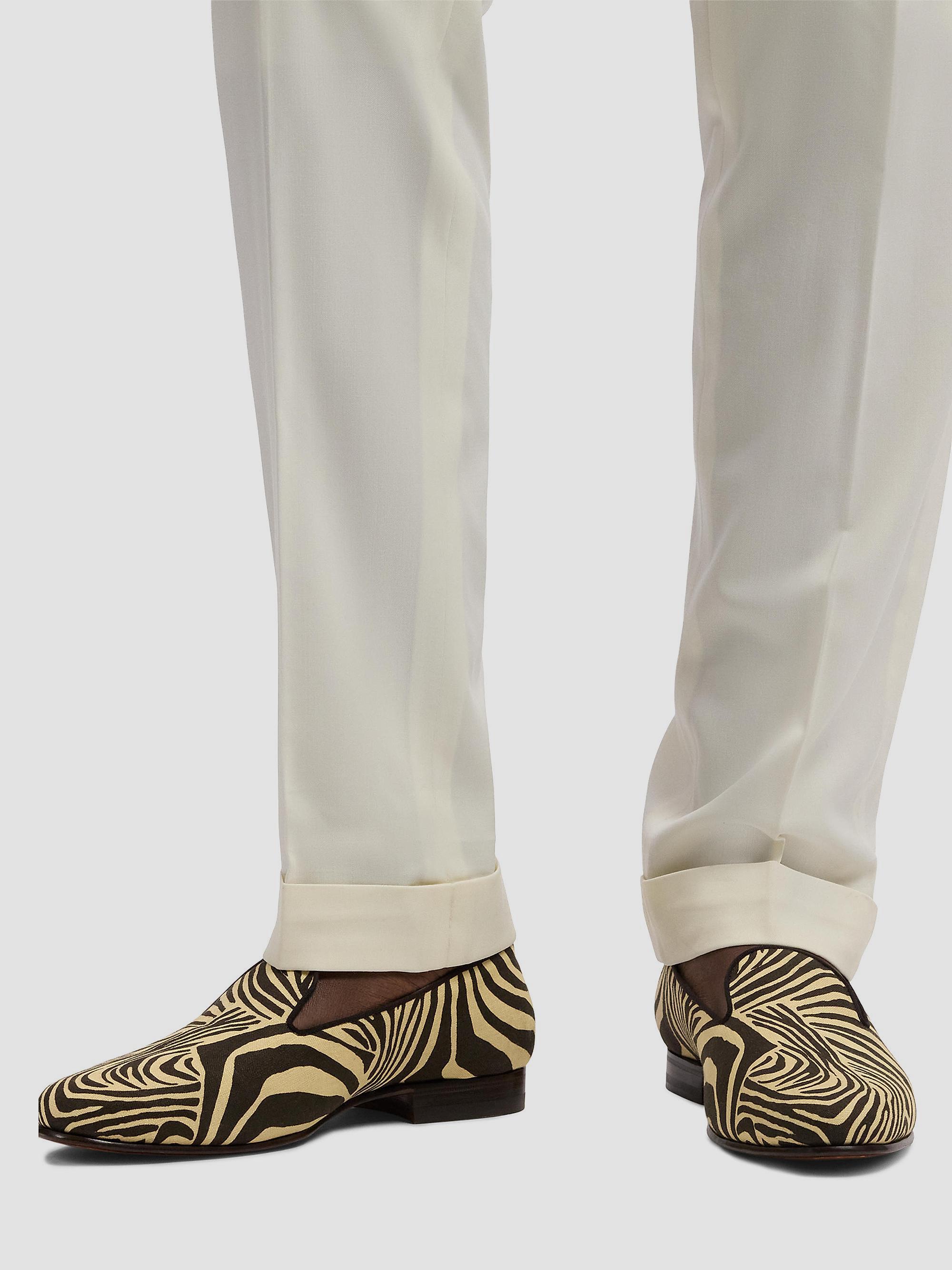 Ralph Lauren Purple Label Alonzo Zebra-Print Linen Slippers | Saks