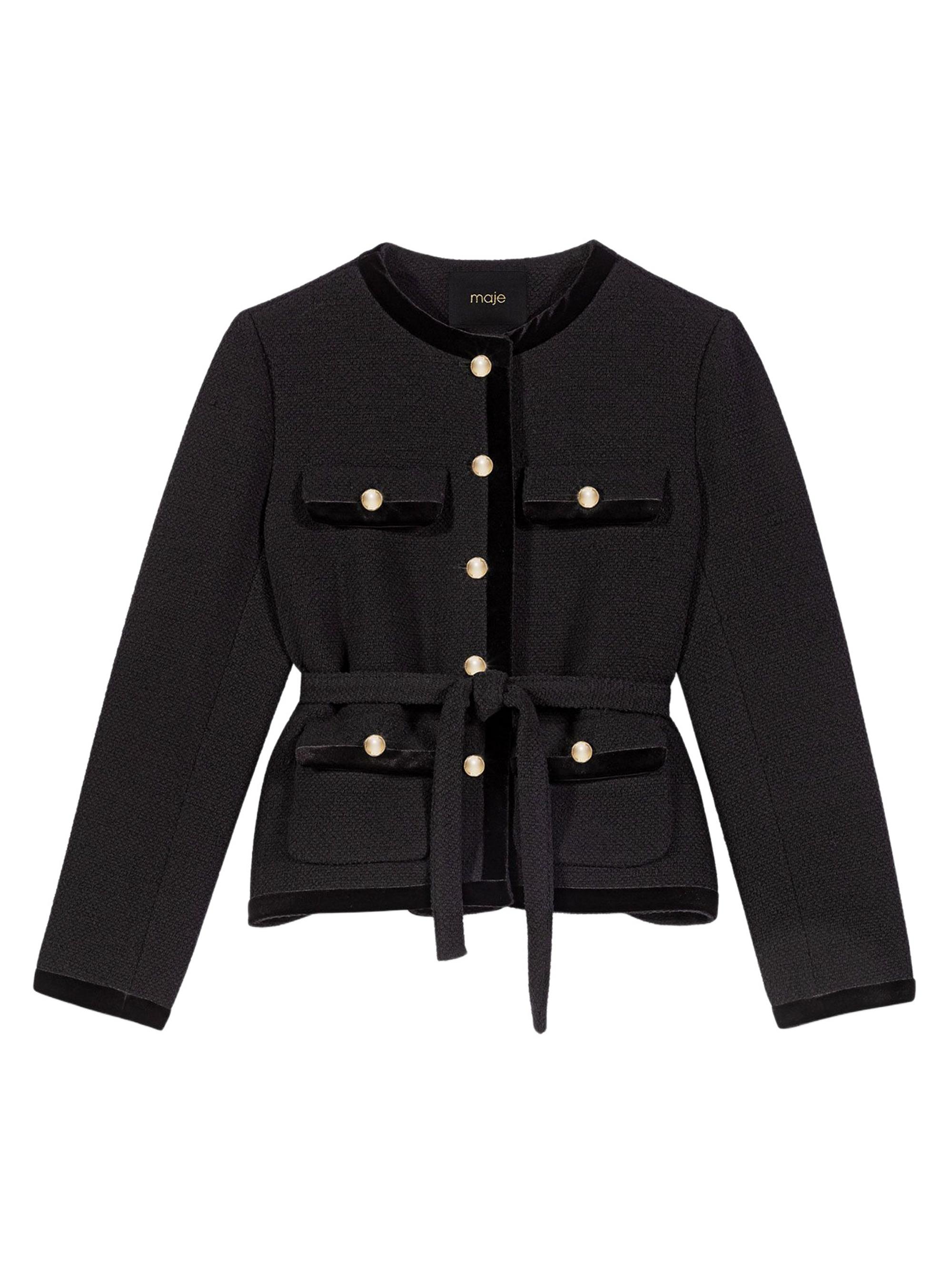 Maje Women's Long Tweed Jacket - Black