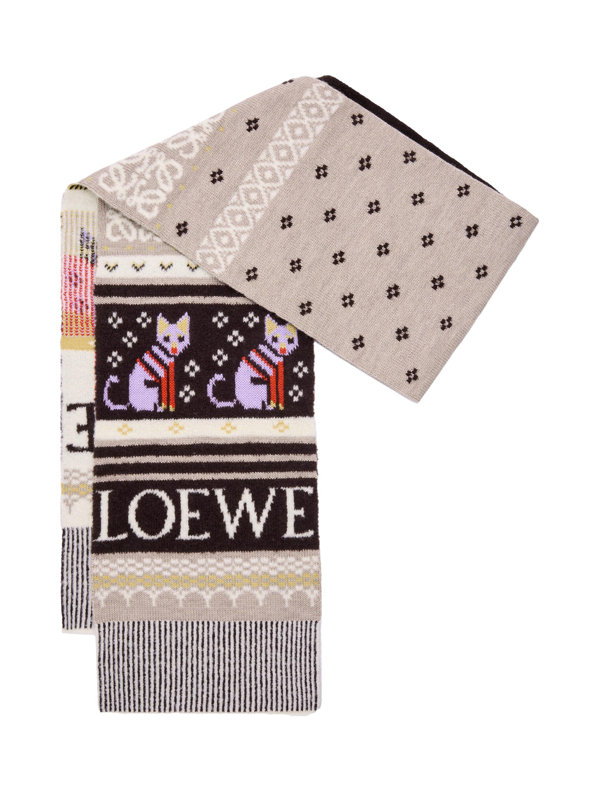 LOEWE Women's Fair Isle-Inspired Logo Wool-Blend Scarf - Beige Multicolor