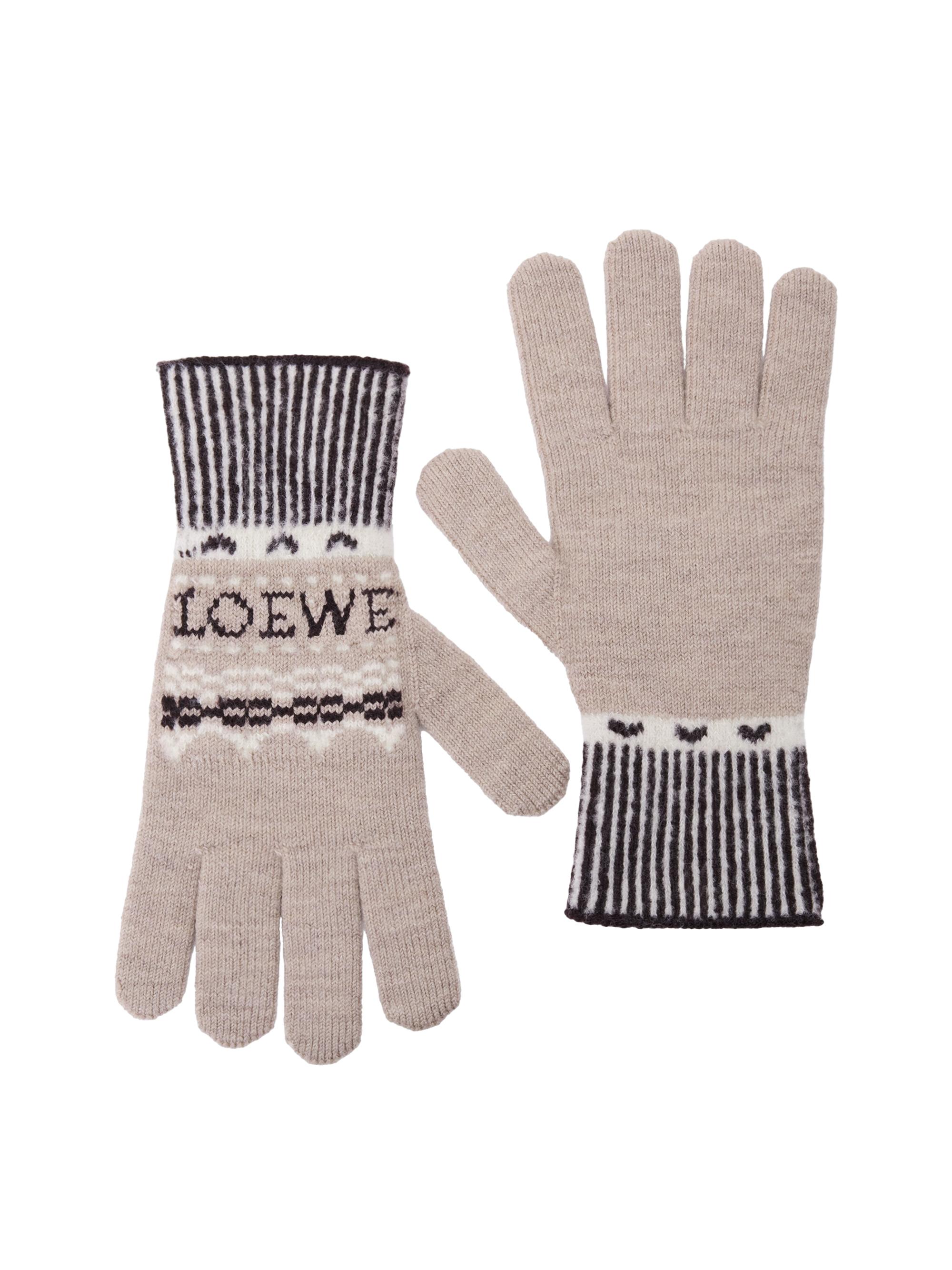LOEWE Women's Fair Isle-Inspired Logo Wool-Blend Gloves - Beige Multicolor