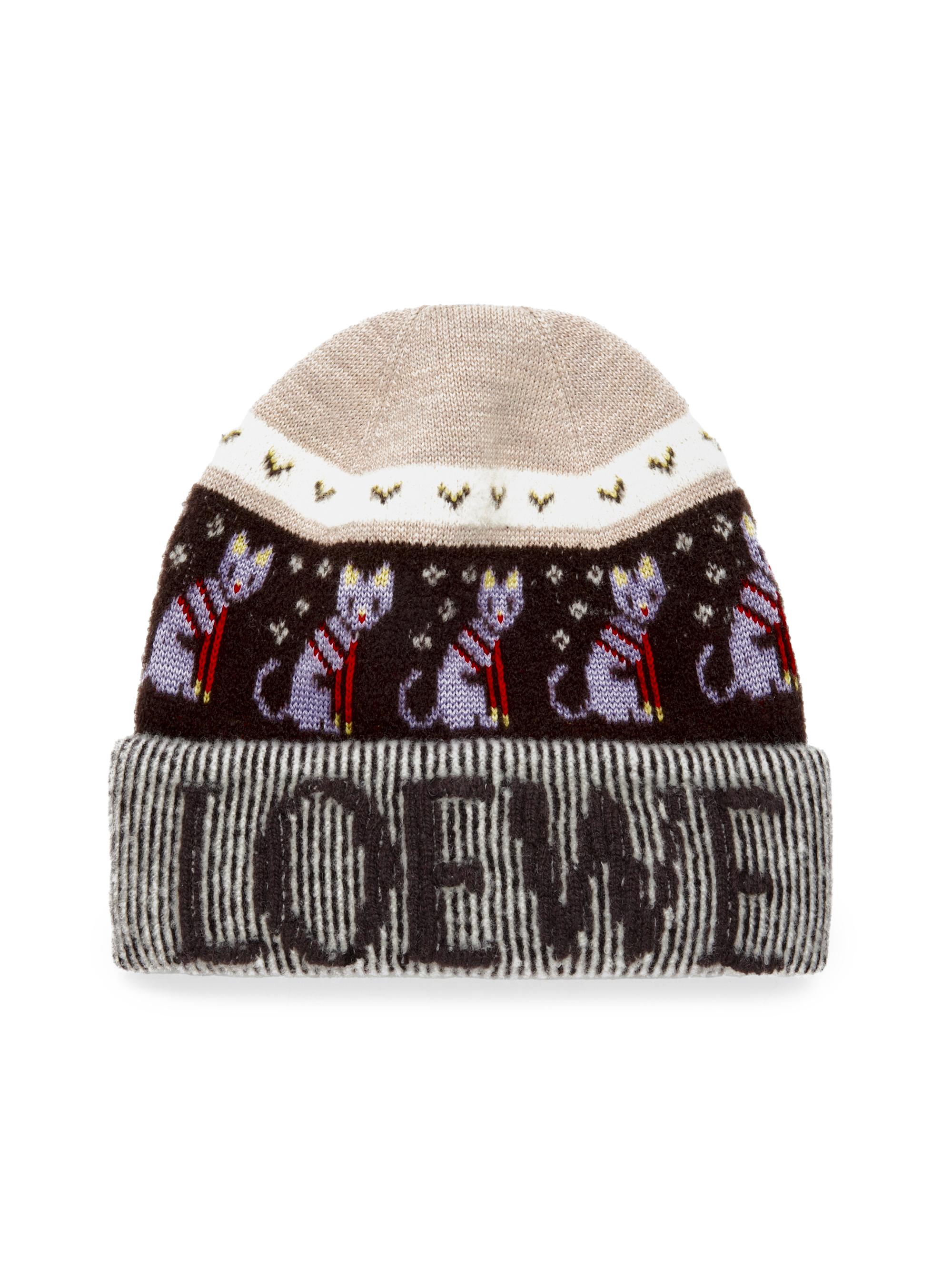 LOEWE Women's Cat Fair Isle-Inspired Wool Beanie - Beige Multicolor