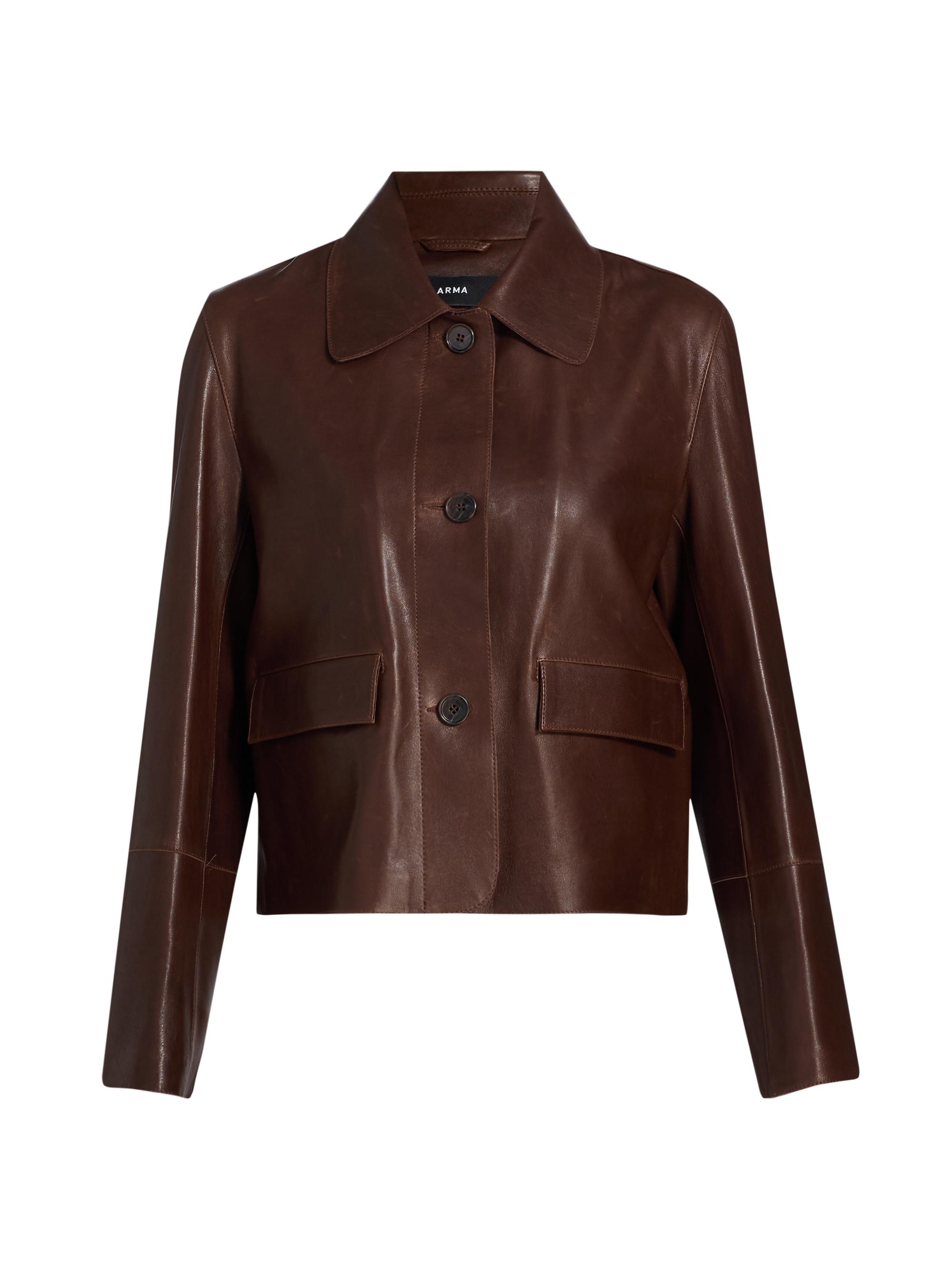 Arma Women's Fem Leather Cropped Jacket - Mud Brown