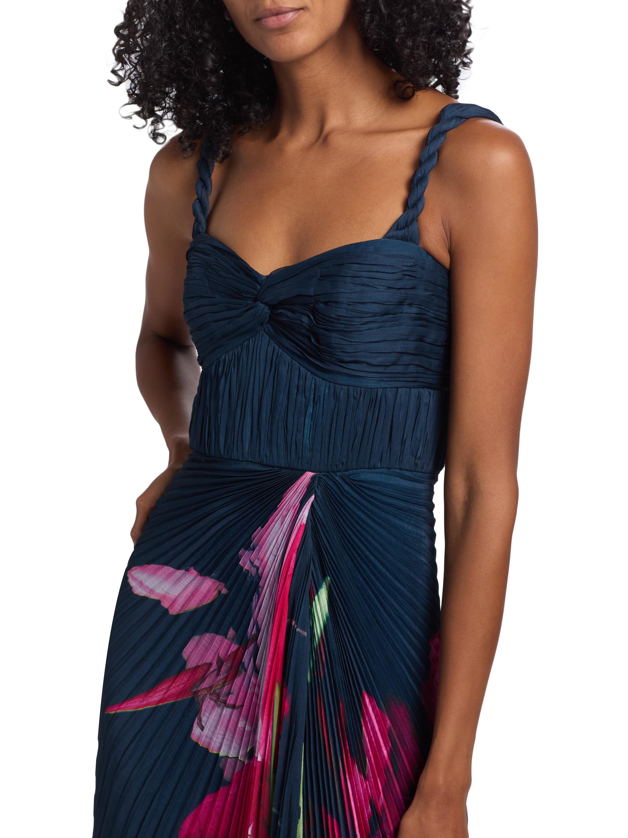 amur viola pleated floral dress Fluer Deep V Pleated Gown  AMUR