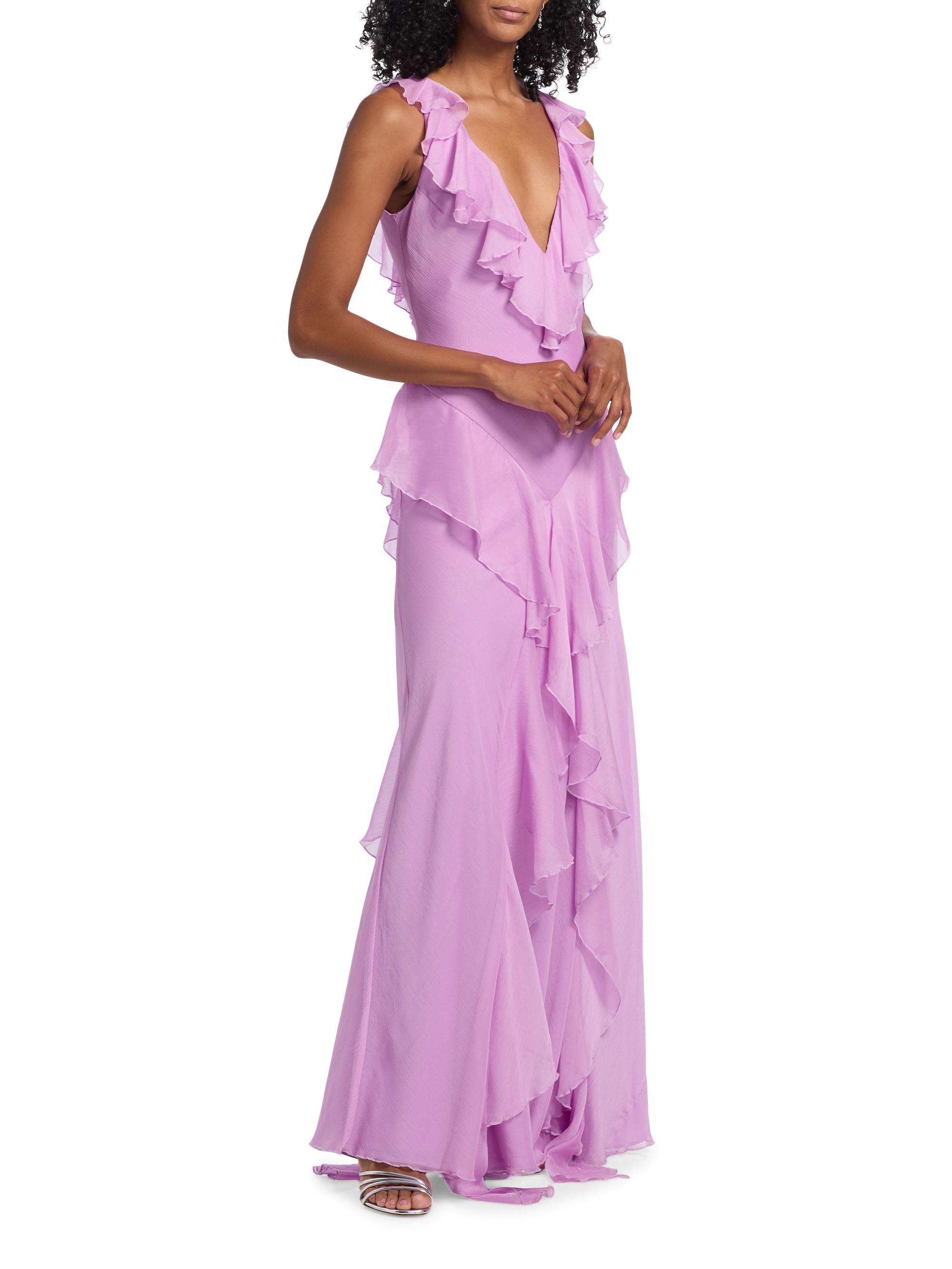 Amur Estella Ruffled Chiffon Bias-Cut Gown | Saks Fifth Avenue