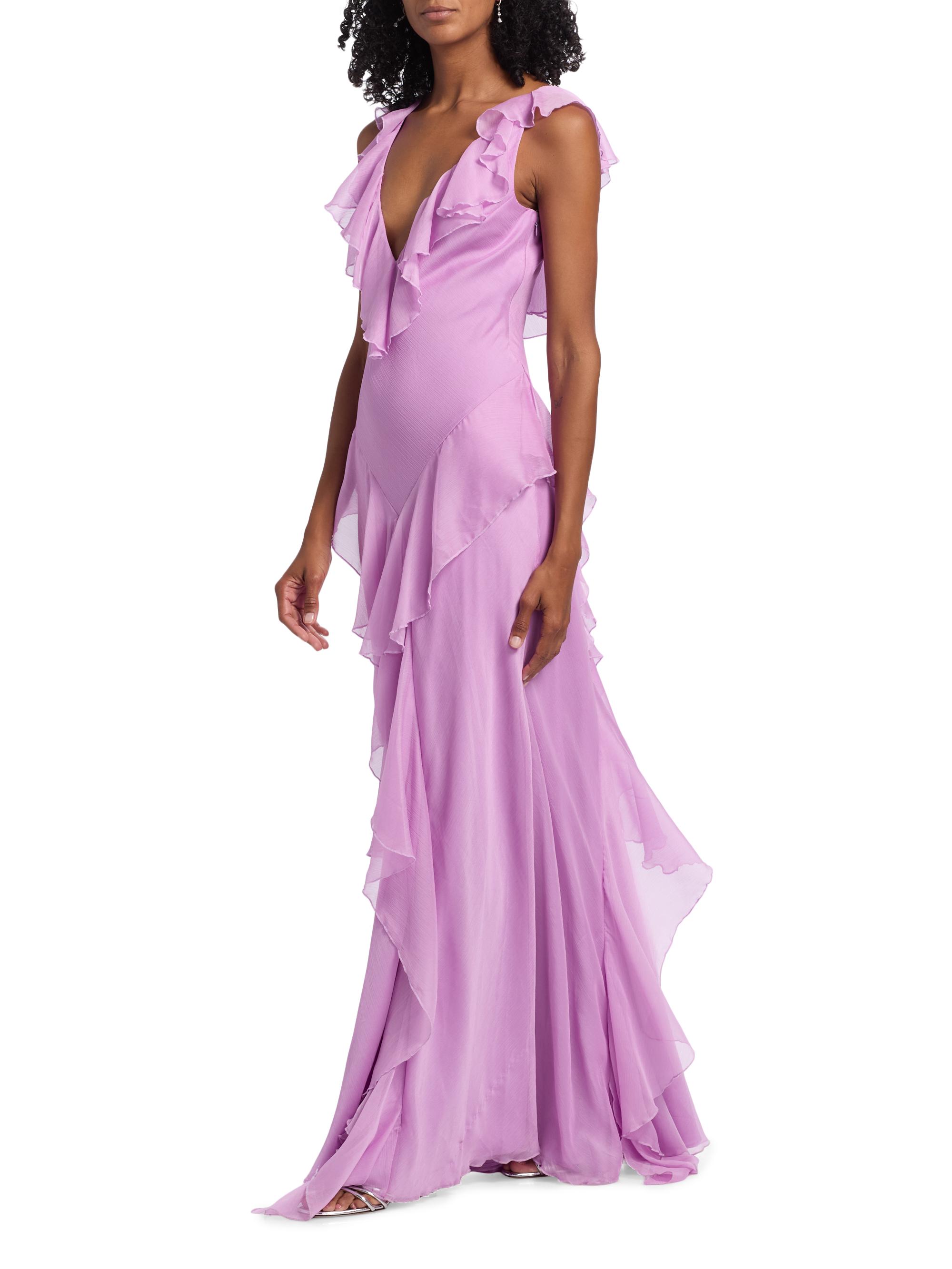 Amur Estella Ruffled Chiffon Bias-Cut Gown | Saks Fifth Avenue