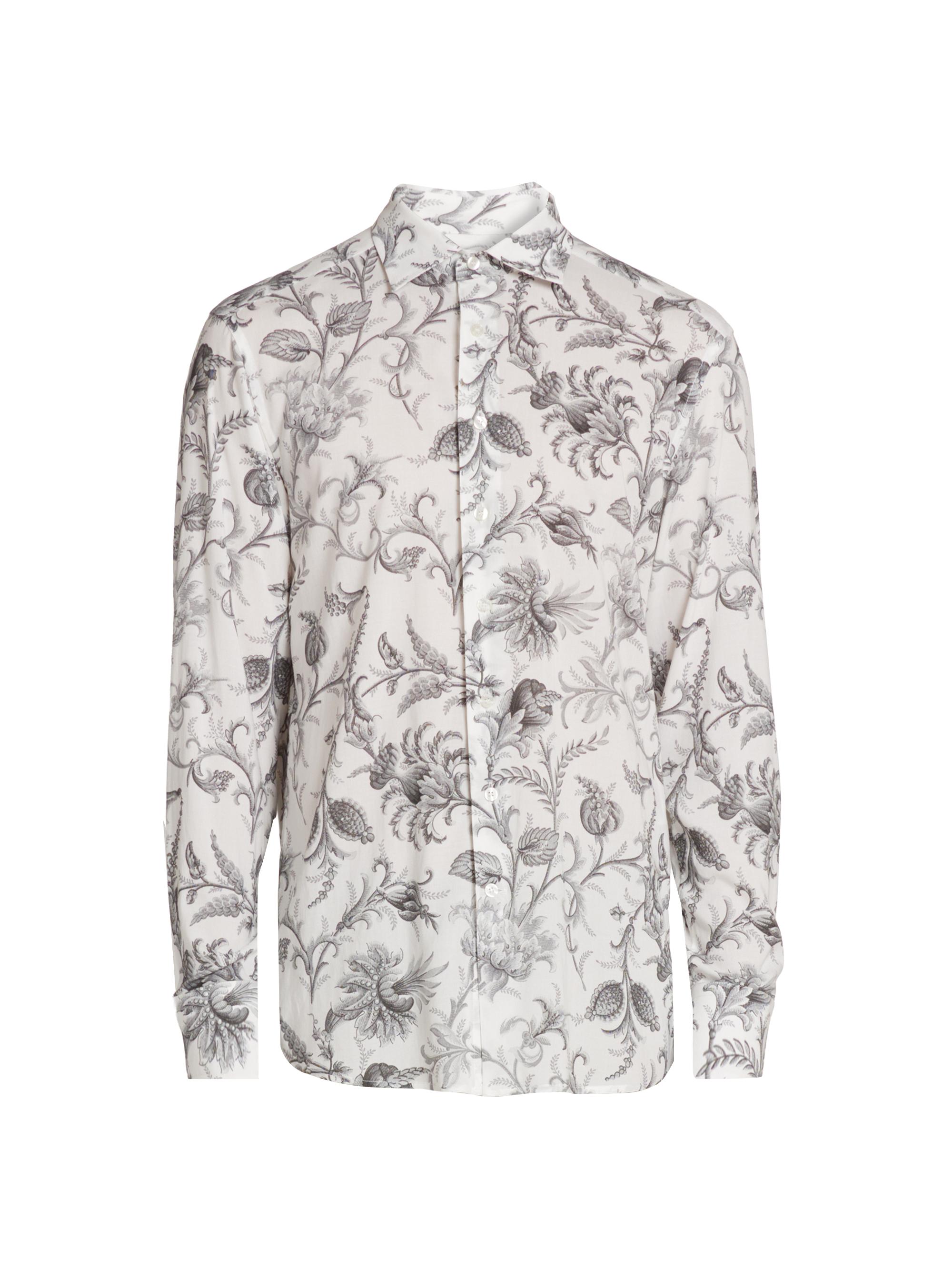 Etro Men's Stretch Floral-Print Button-Front Shirt - Print On White Base