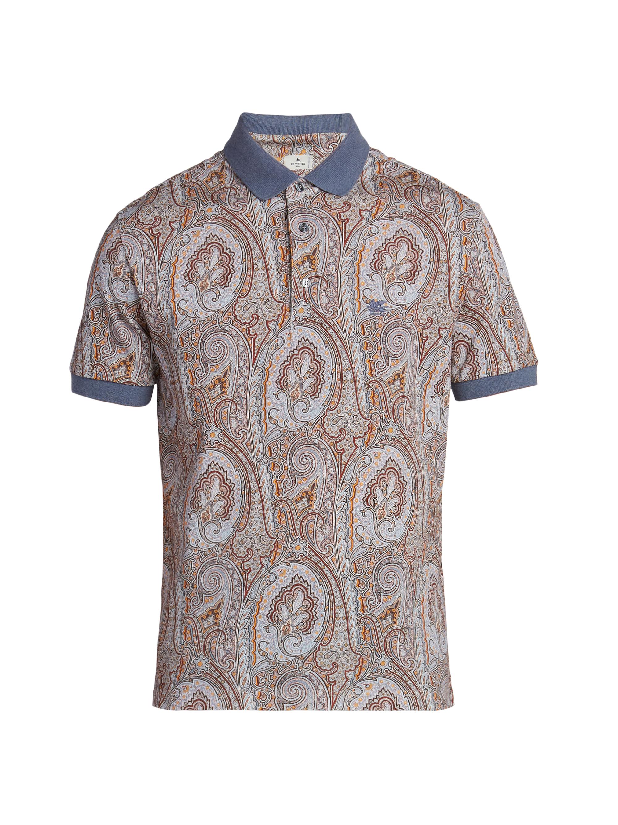 Etro Men's Paisley Cotton Polo Shirt - Printed Grey Base