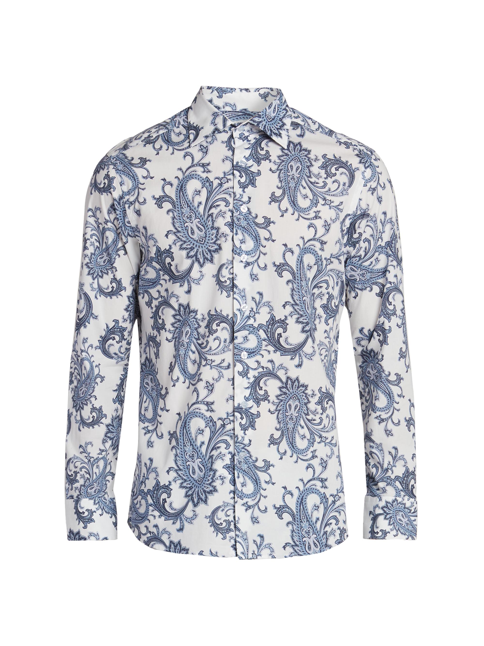 Etro Men's Macro Paisley Stretch-Cotton Shirt - Print On White Base