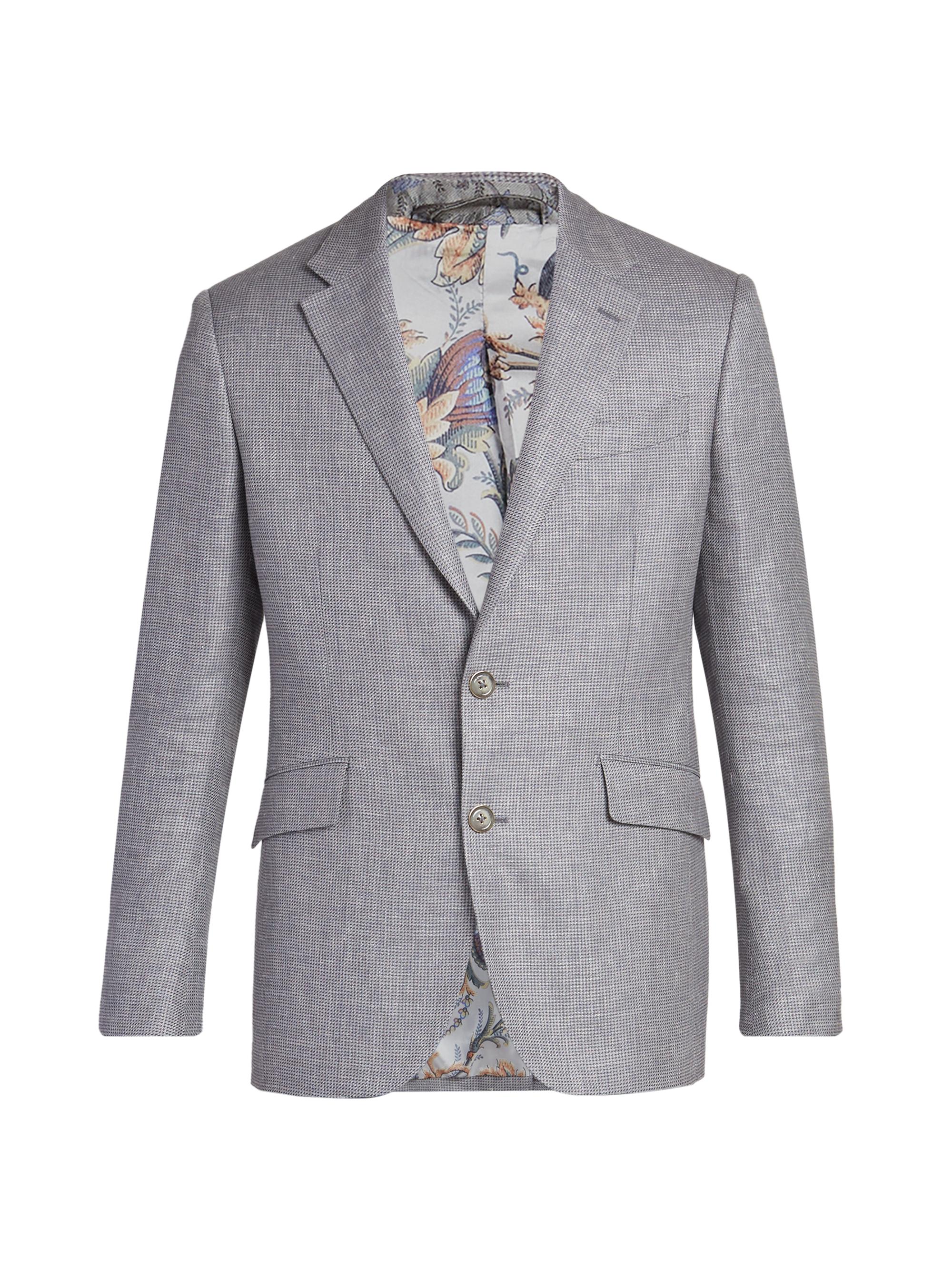 Etro Men's Mini Check Linen-Wool Sport Jacket - Multicolor Grey Base