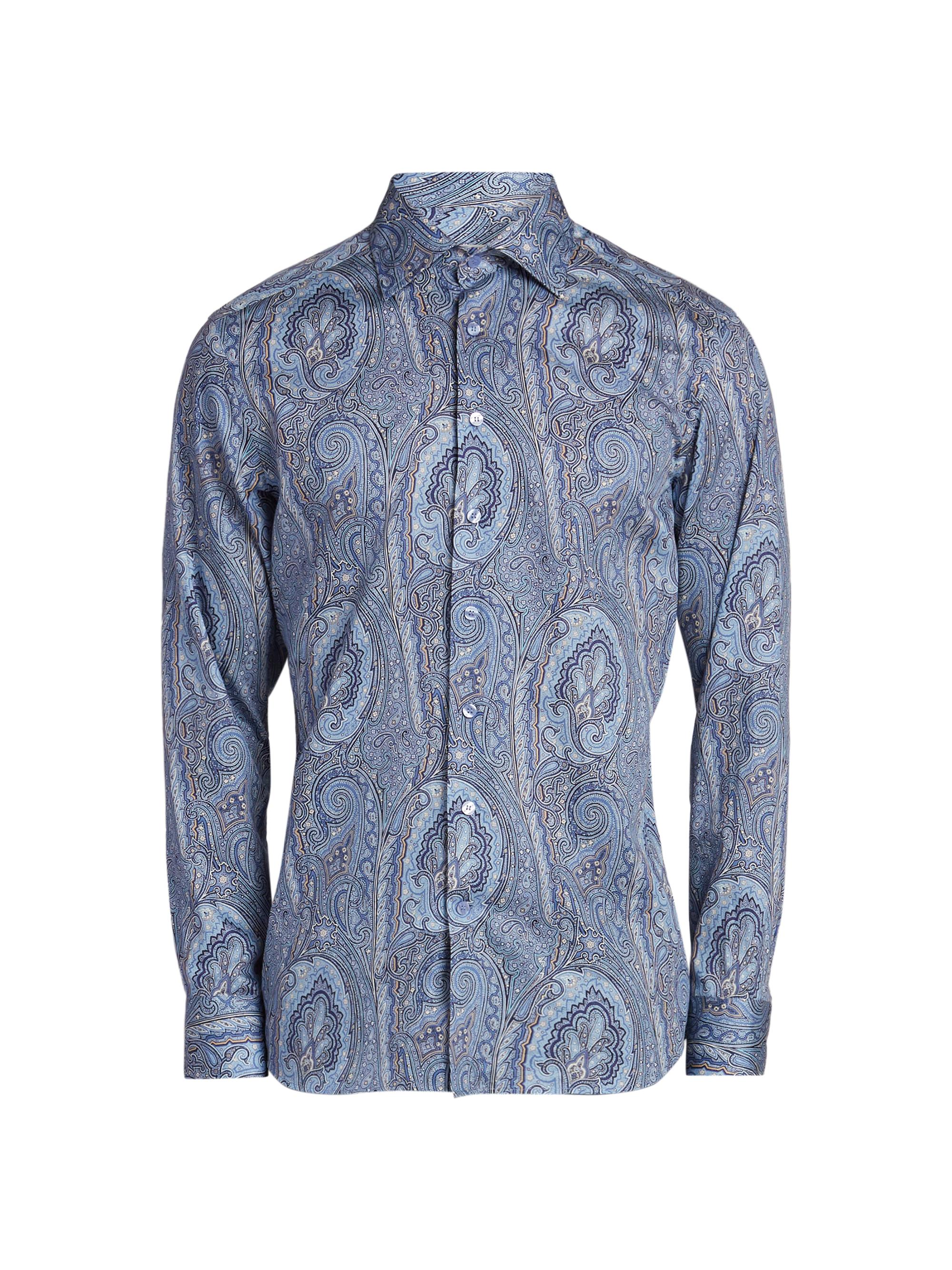 Etro Men's Paisley Cotton Button-Front Shirt - Printed Azure Base